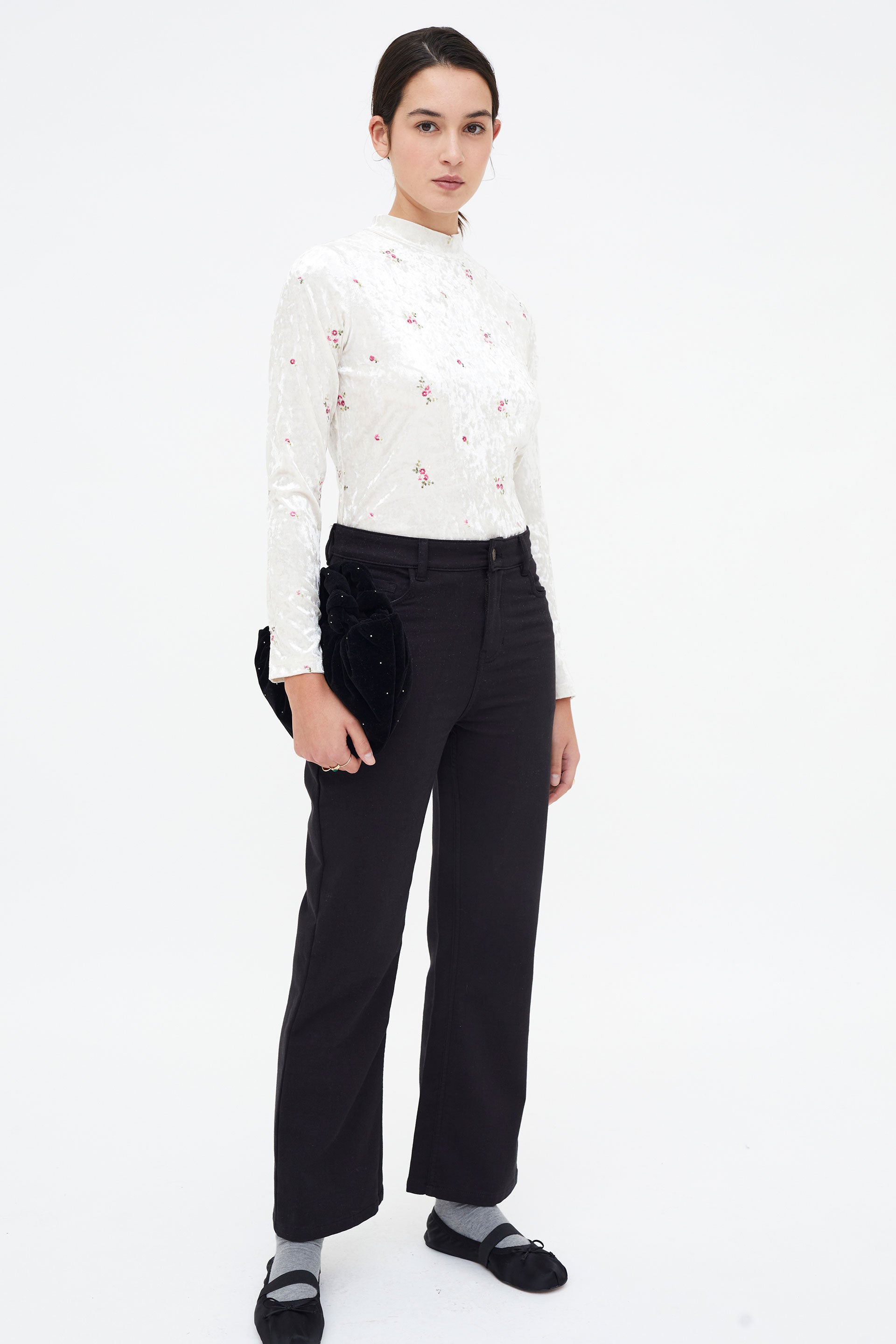 Velvet T-Shirt with Floral Print