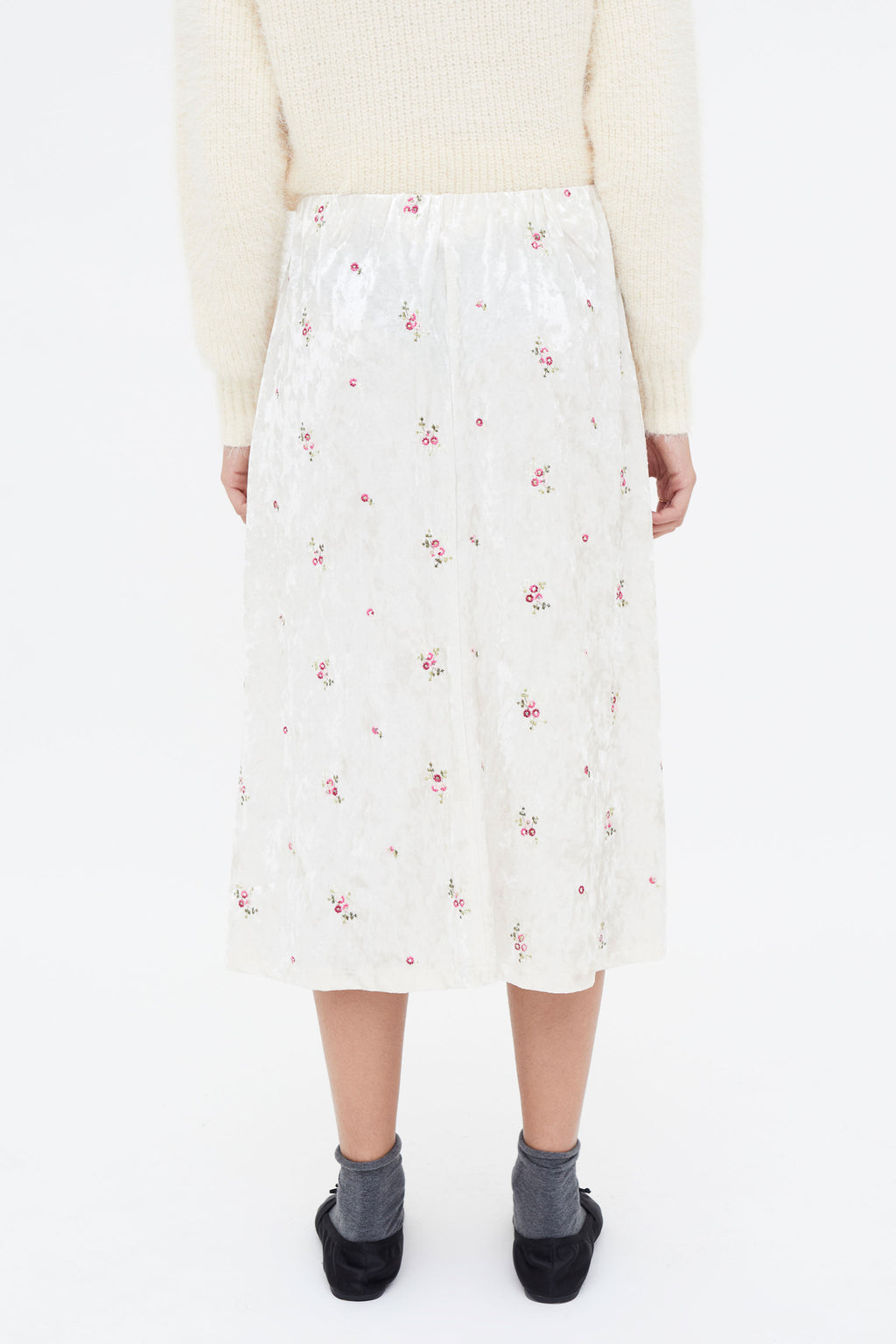 Velvet Midi Skirt with Floral Print