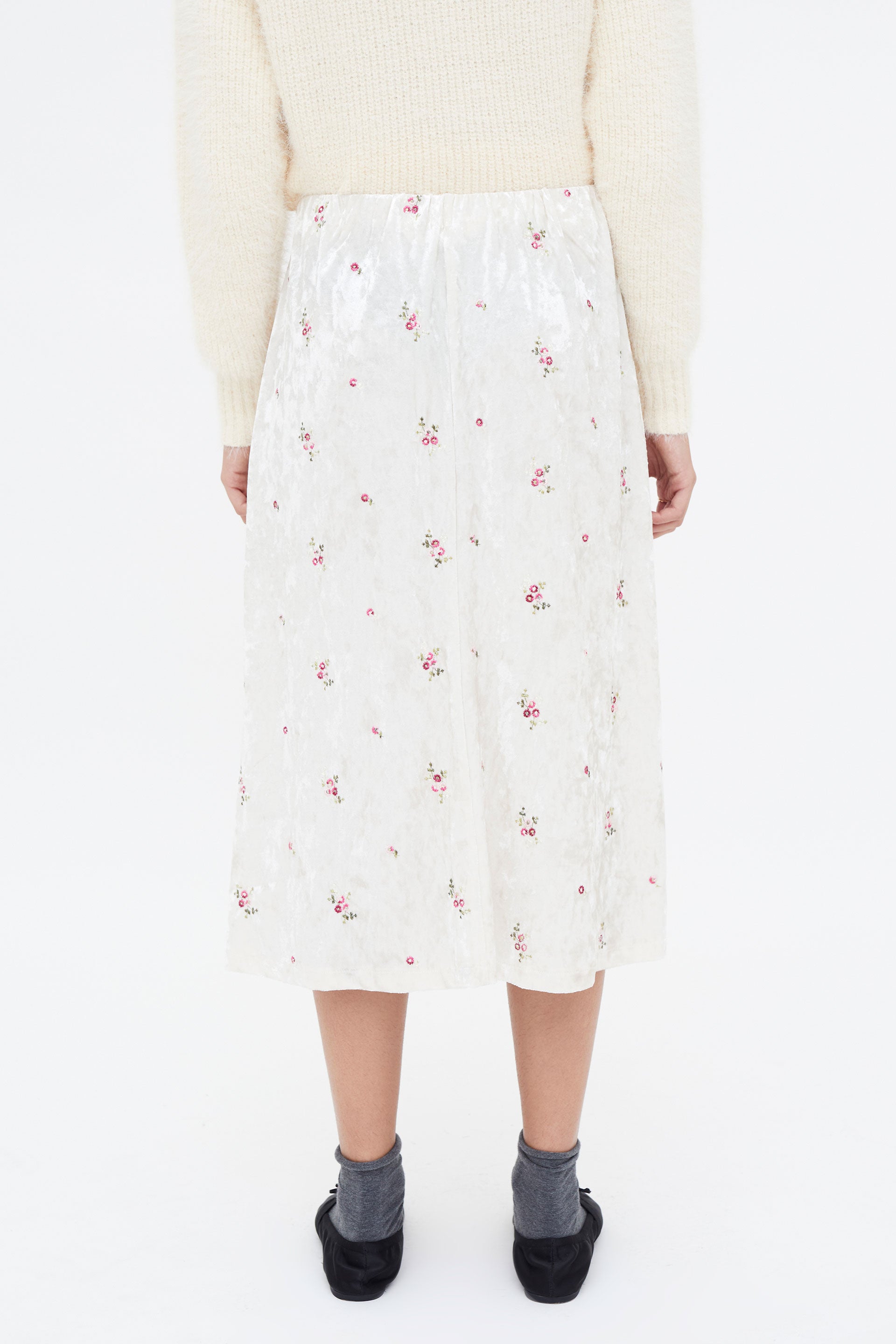 Velvet Midi Skirt with Floral Print