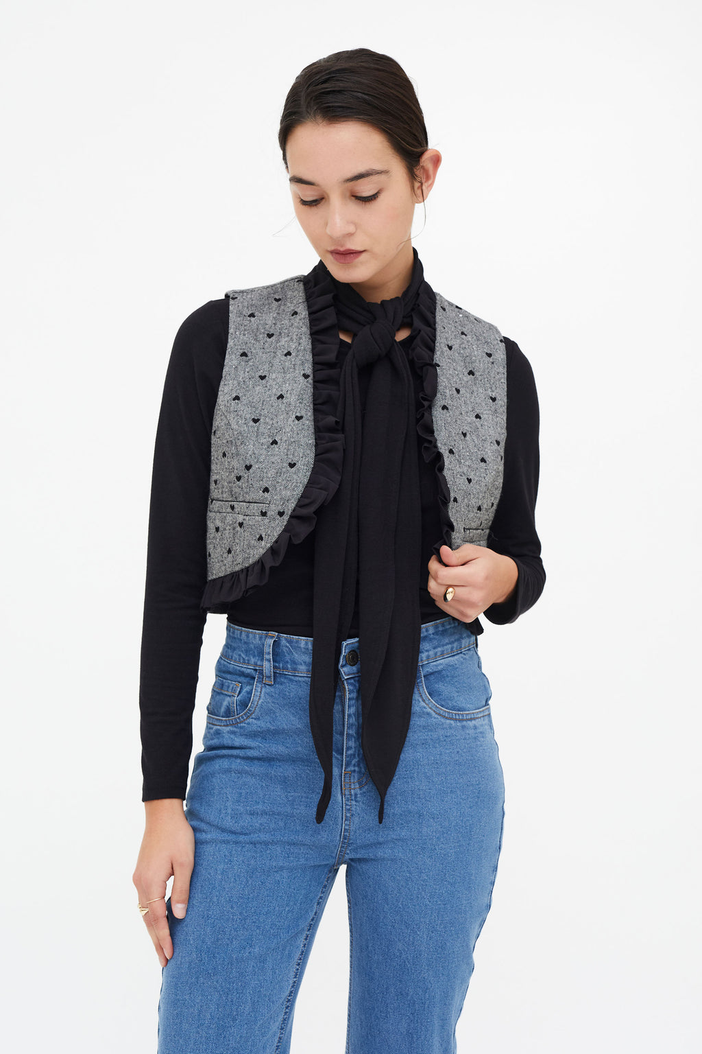 Tweed Vest with Black Hart Pattern