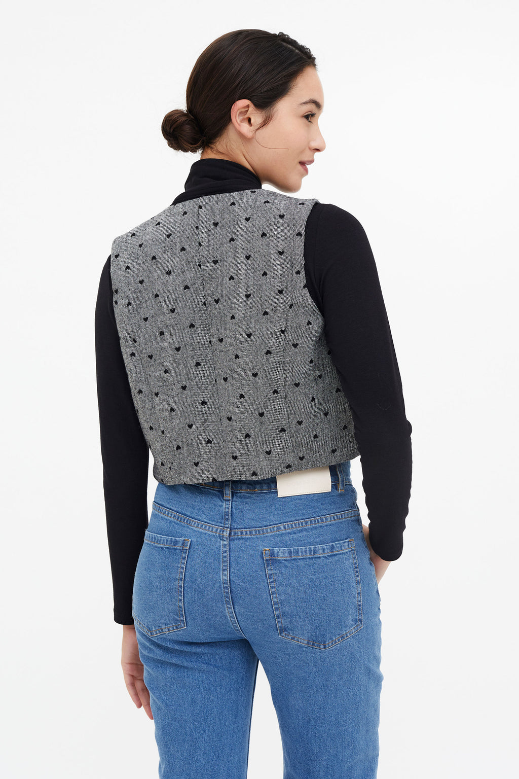 Tweed Vest with Black Hart Pattern