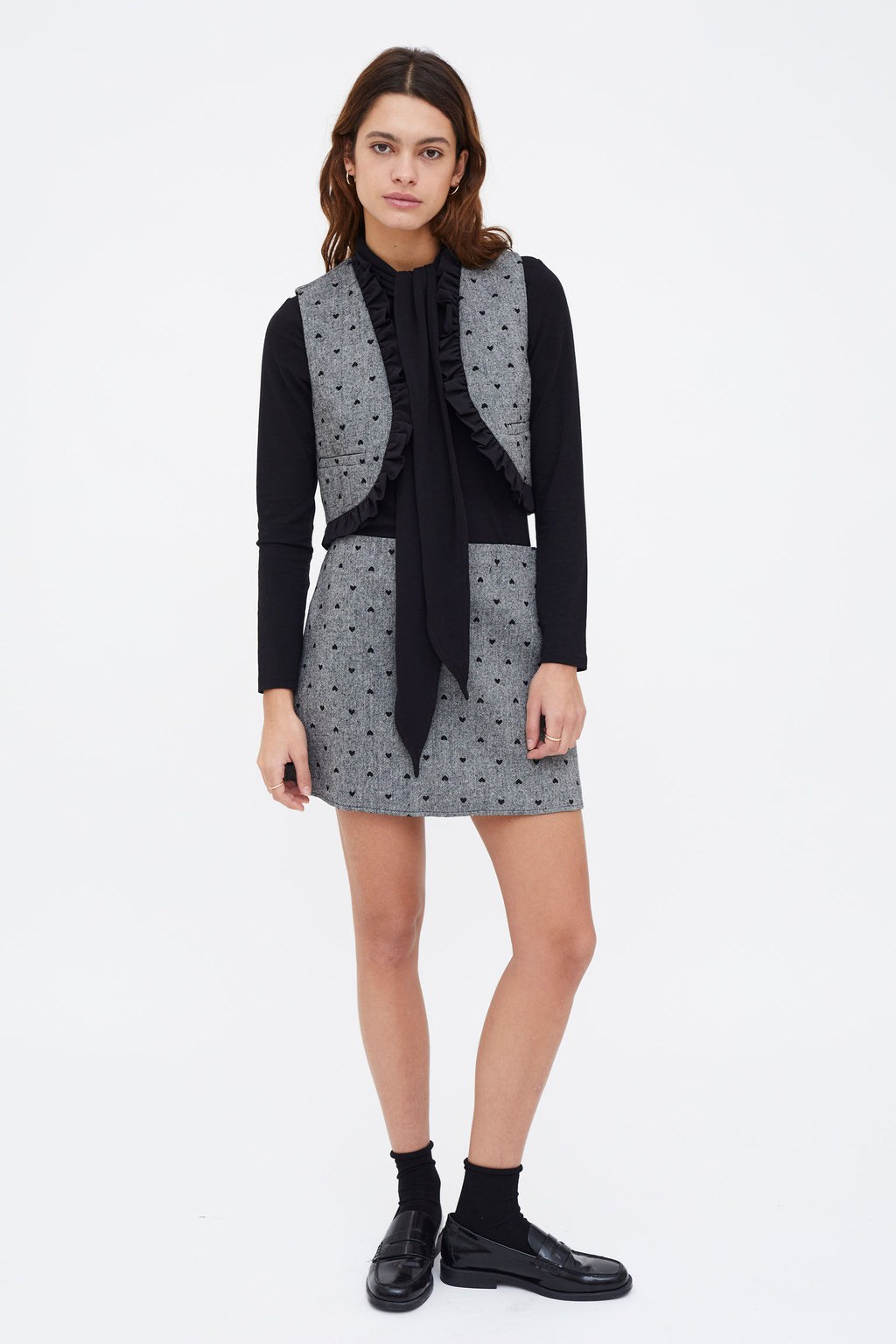 Tweed Skirt with Hart Print