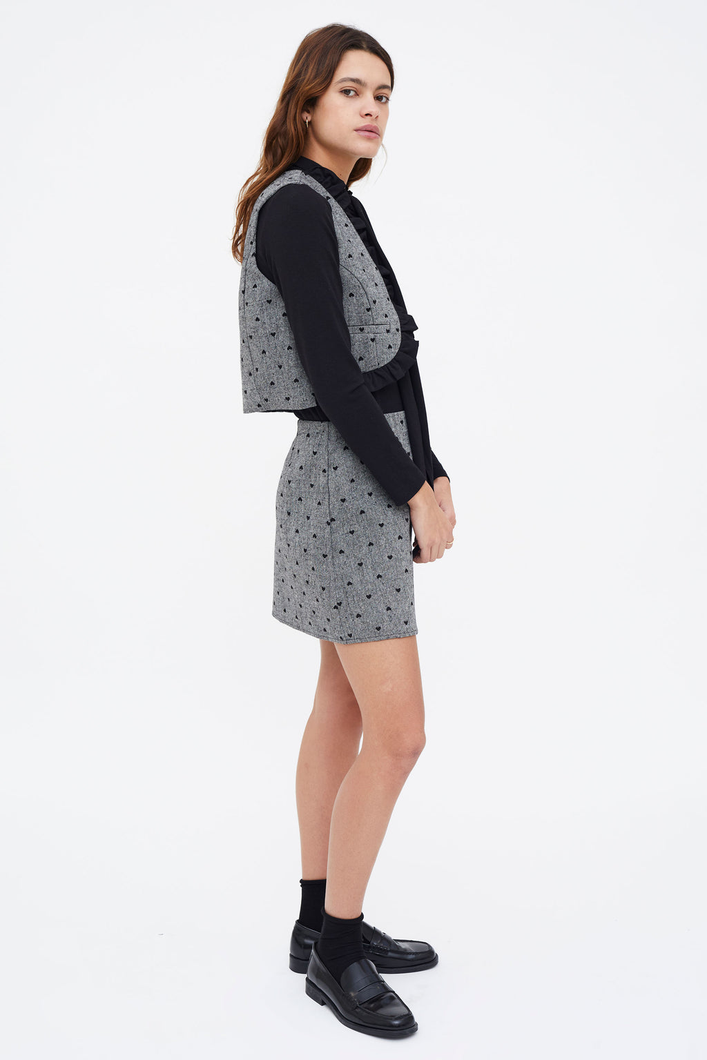 Tweed Skirt with Hart Print