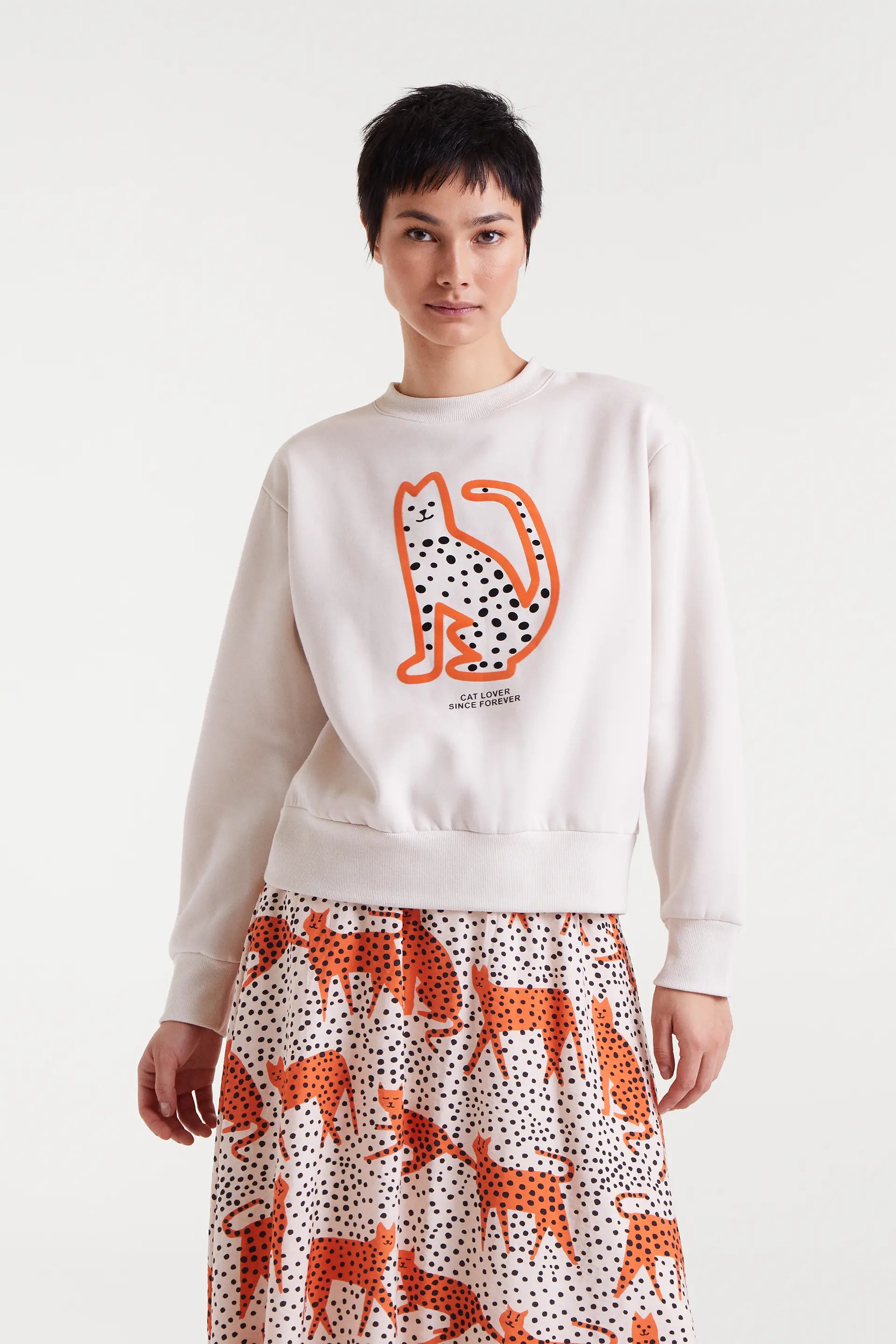White Jumper With Cat Print