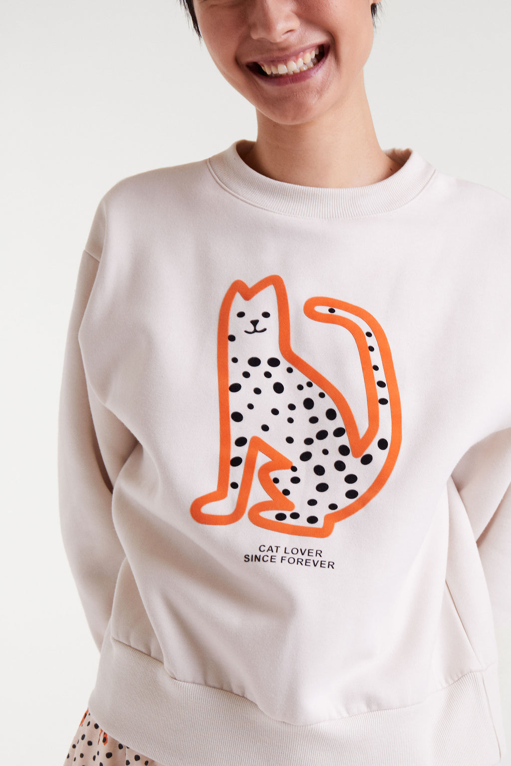 White Jumper With Cat Print