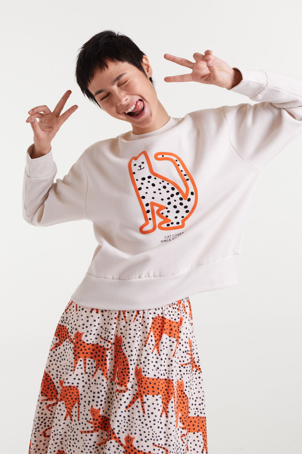 White Jumper With Cat Print