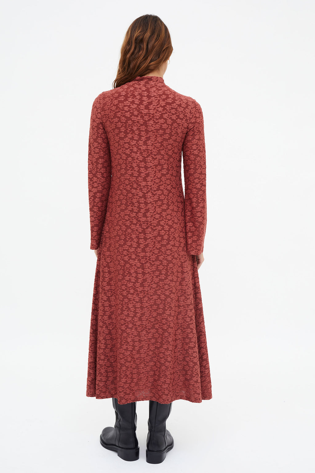 Maxi Rust Floral Long Sleeve Dress