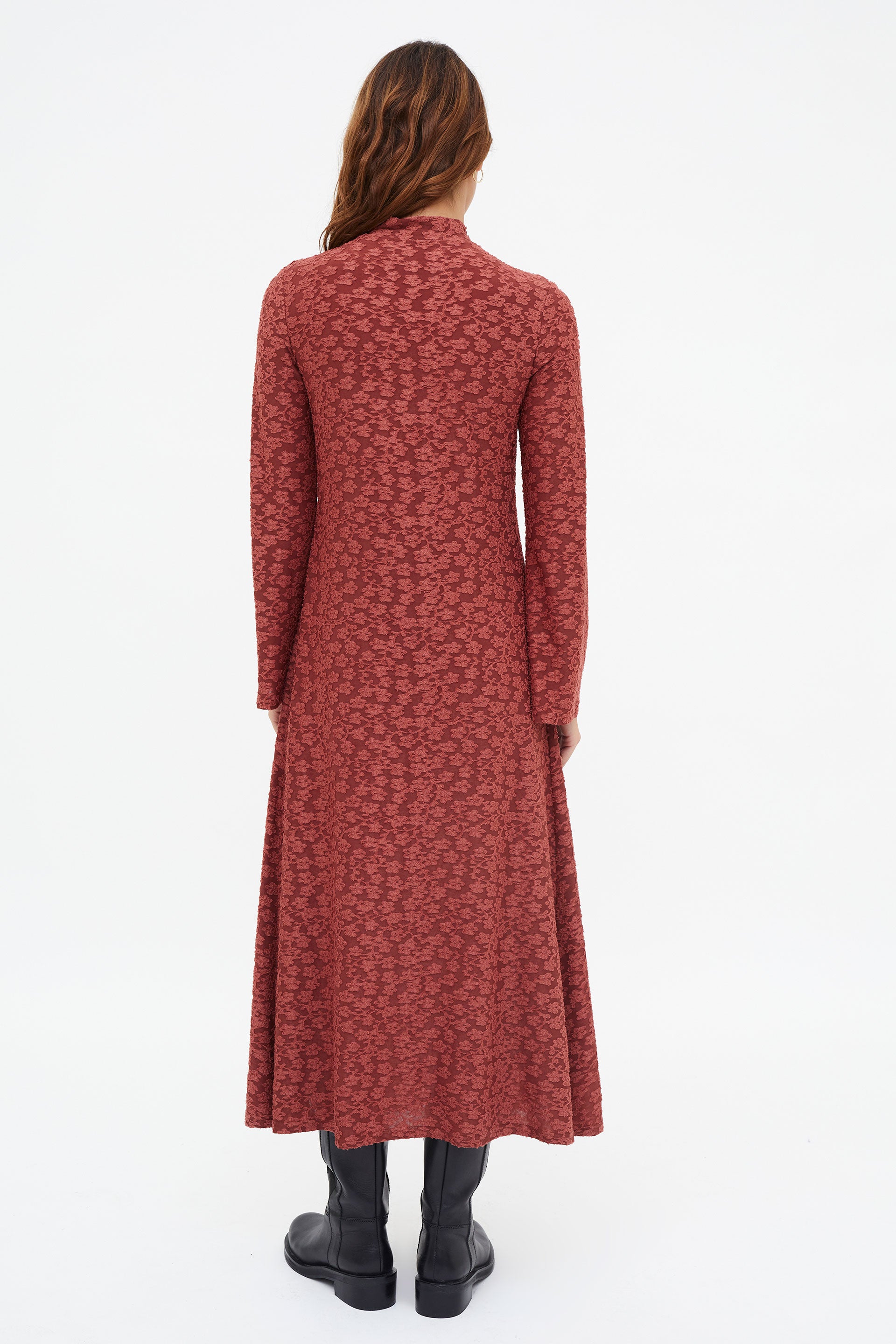 Maxi Rust Floral Long Sleeve Dress