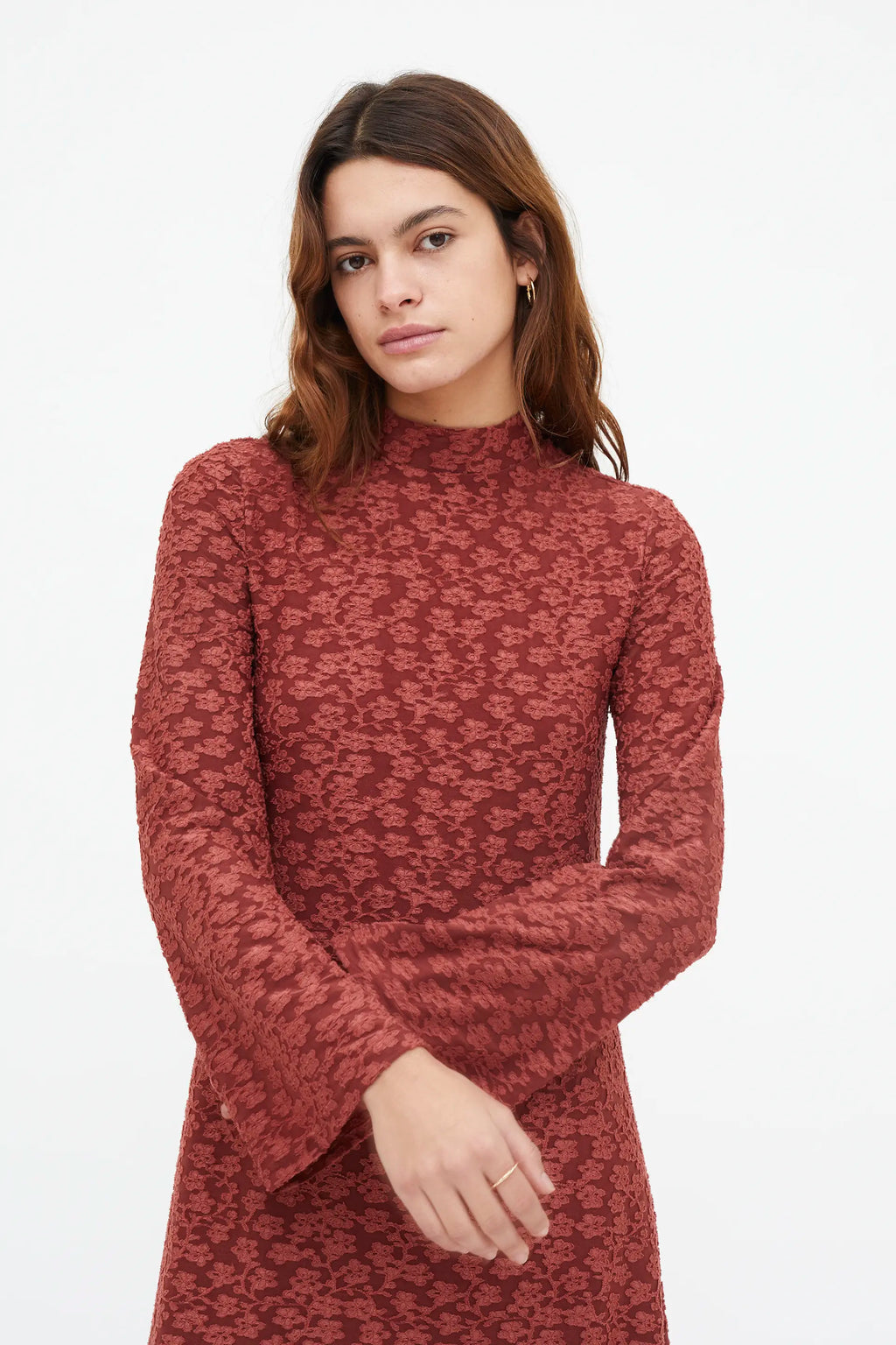Maxi Rust Floral Long Sleeve Dress