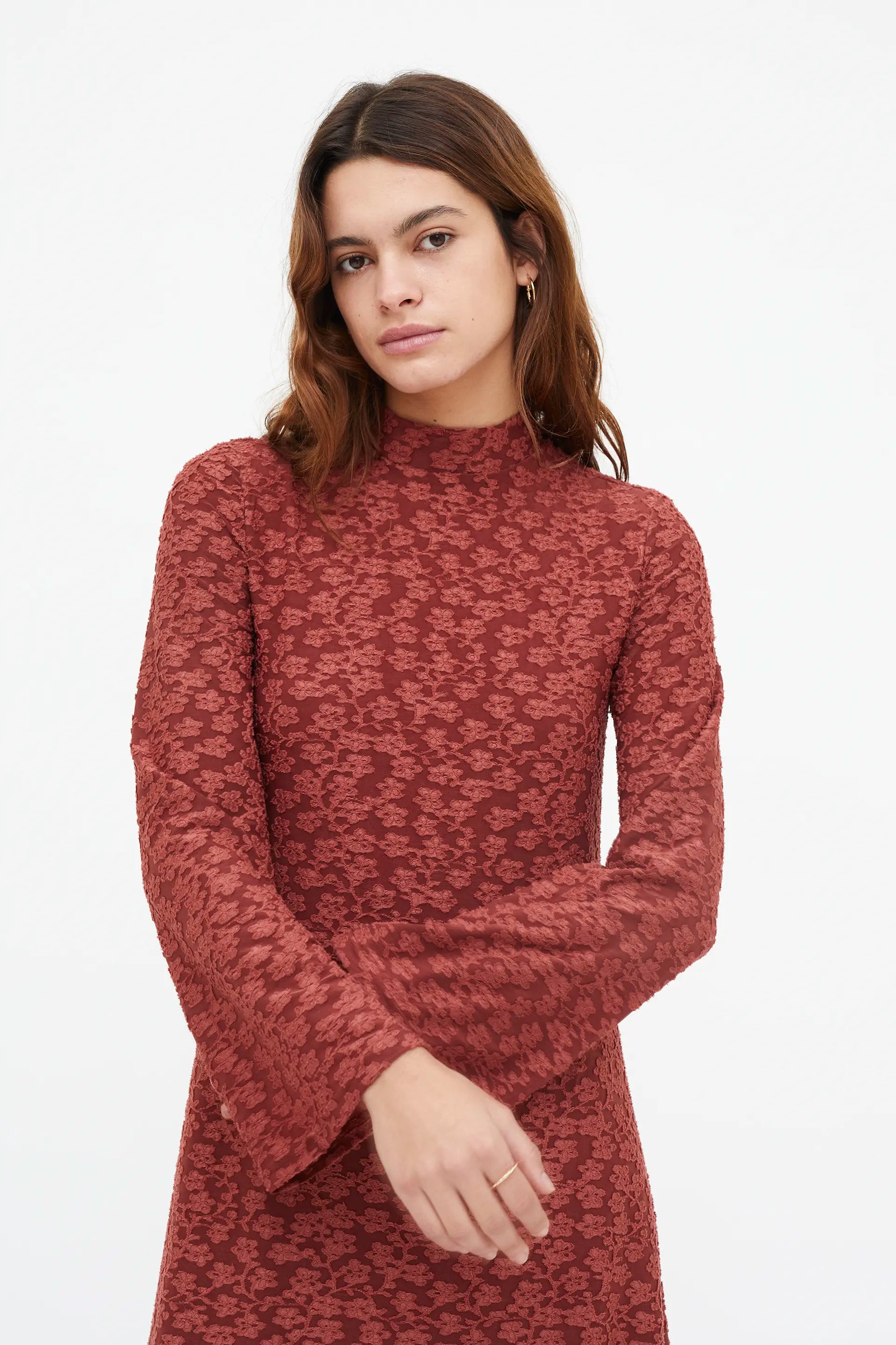 Maxi Rust Floral Long Sleeve Dress