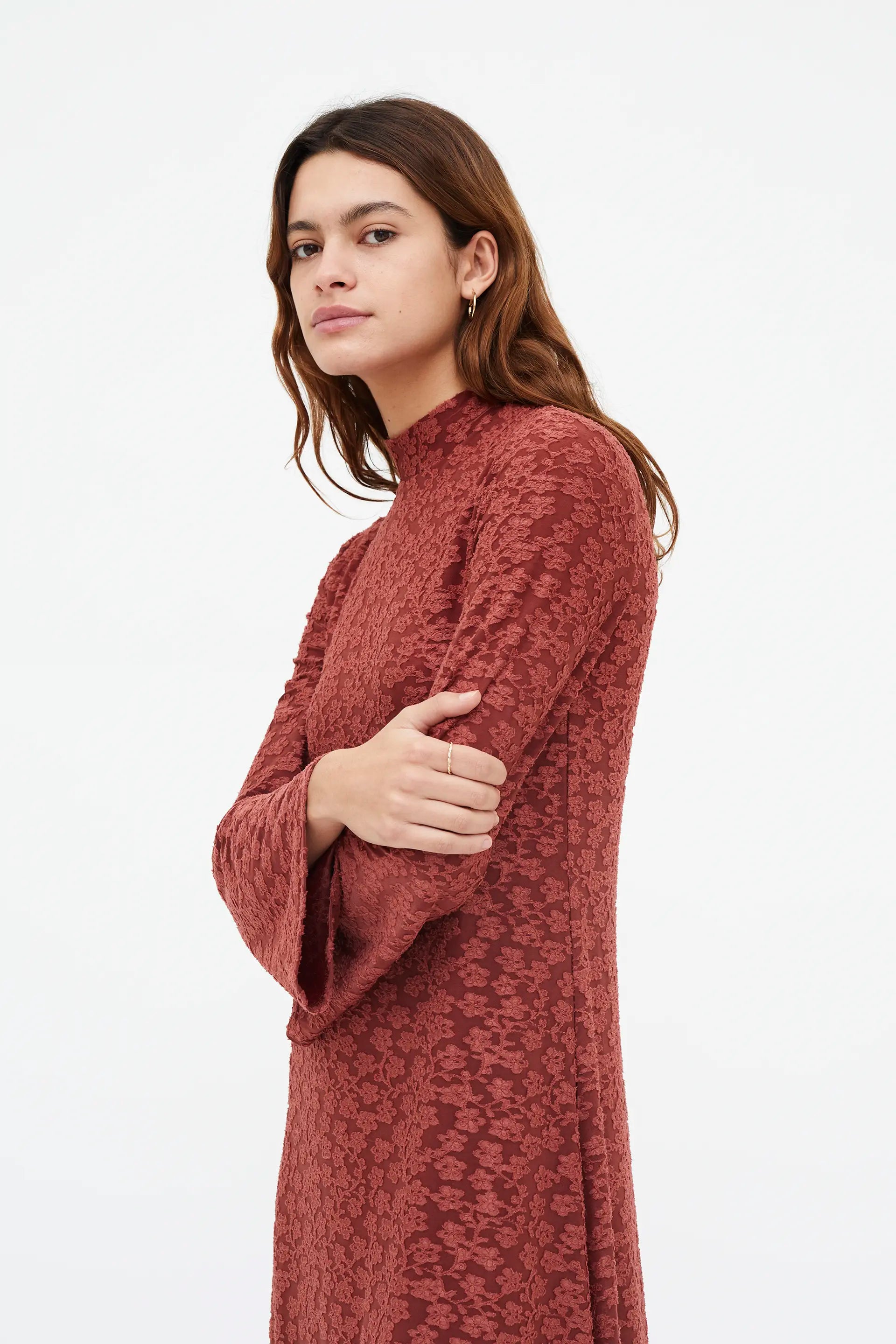 Maxi Rust Floral Long Sleeve Dress
