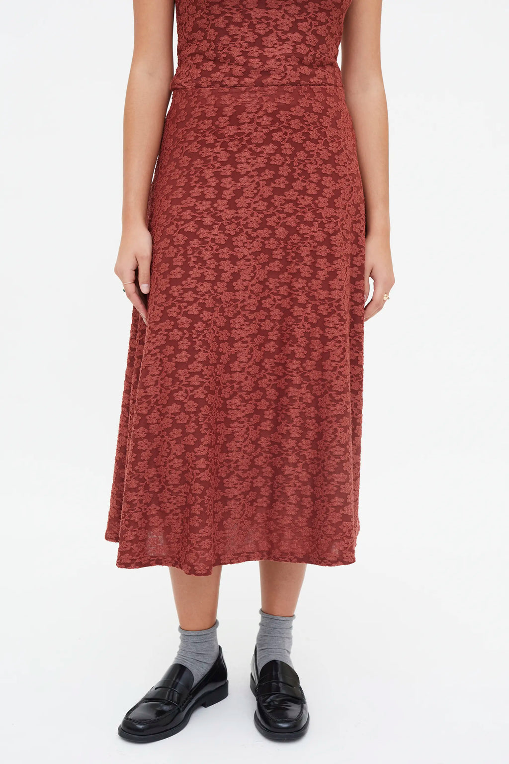 Midi Floral Terracotta Skirt