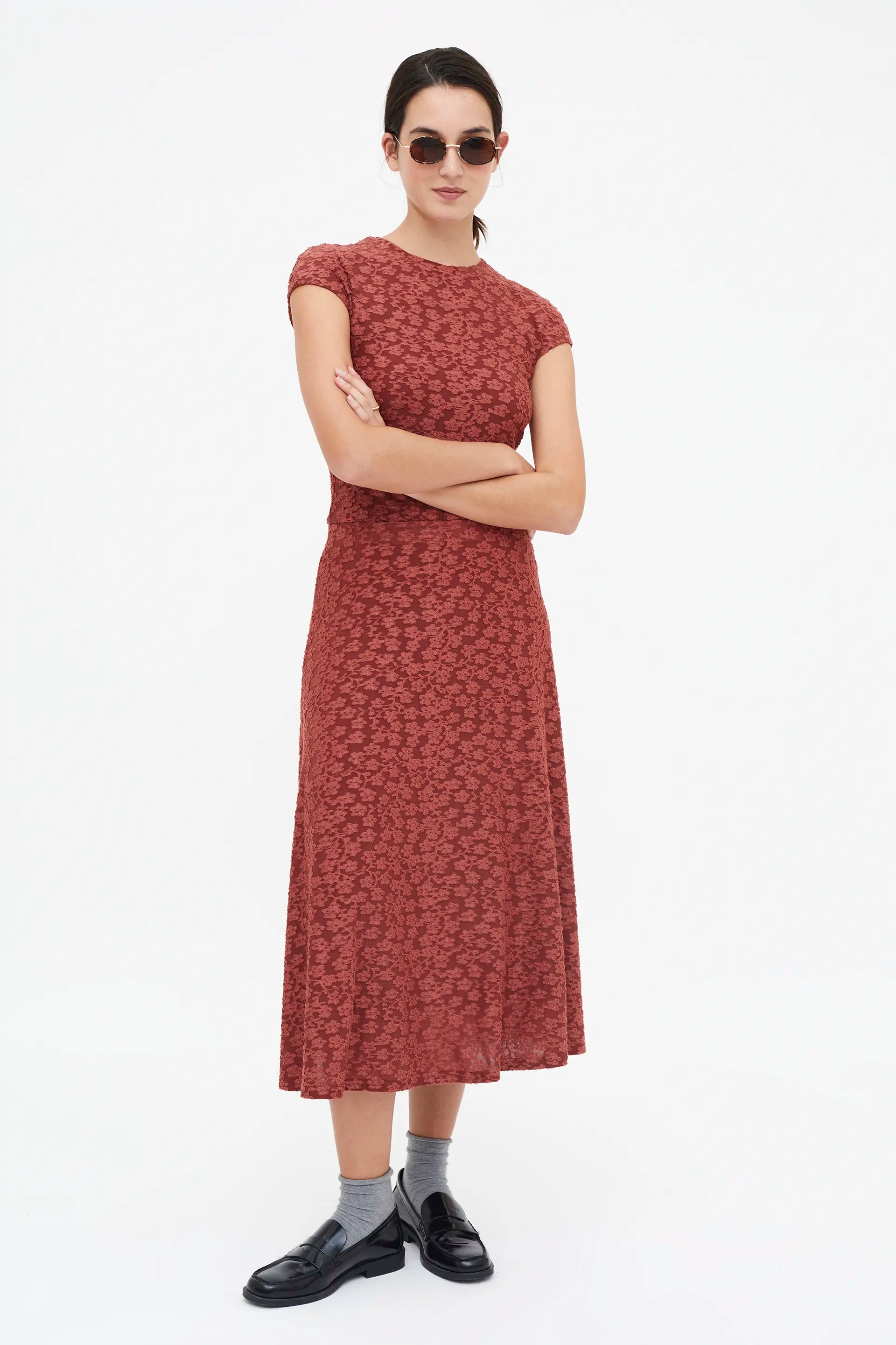 Midi Floral Terracotta Skirt
