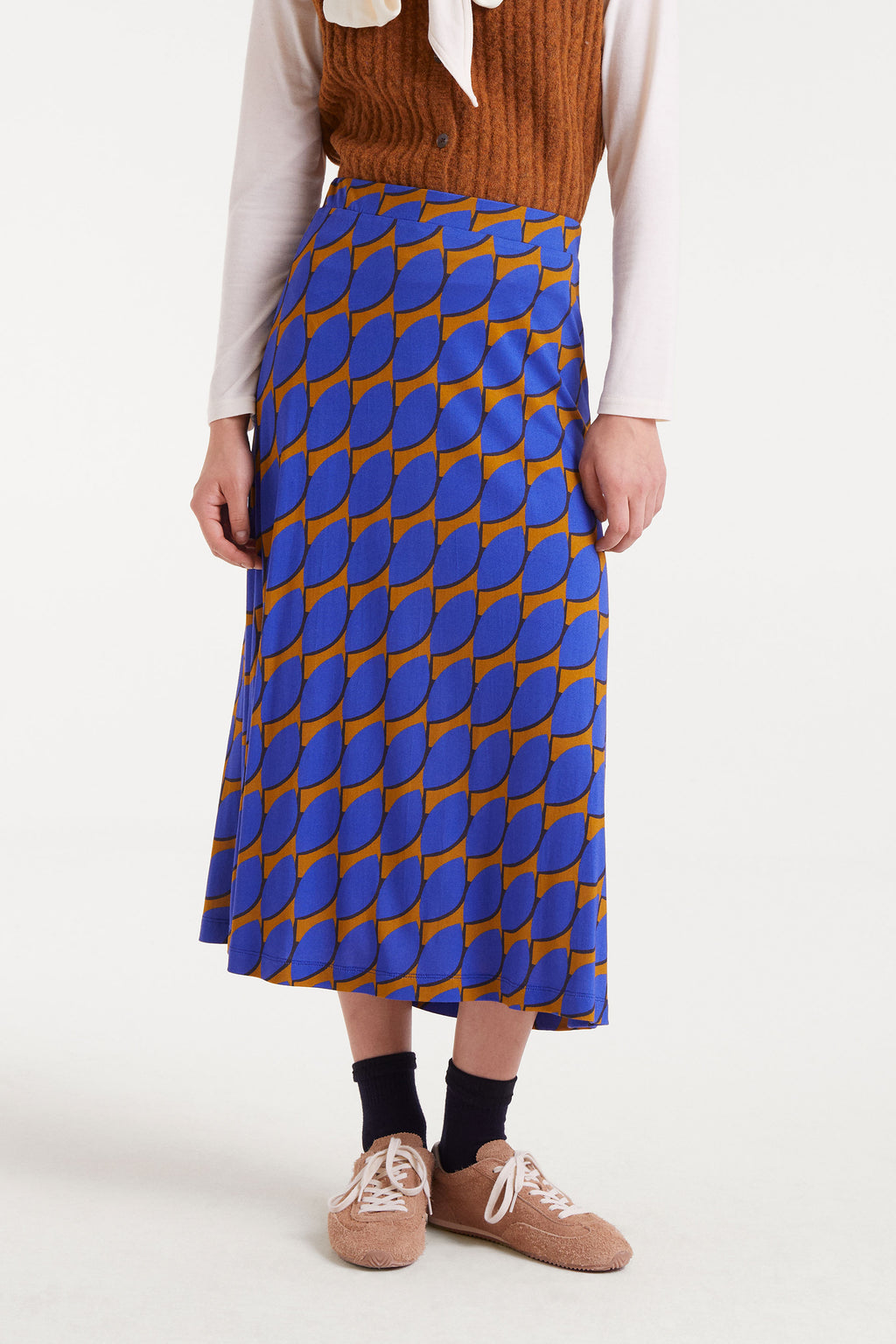 Blue and Mustard Midi Skirt