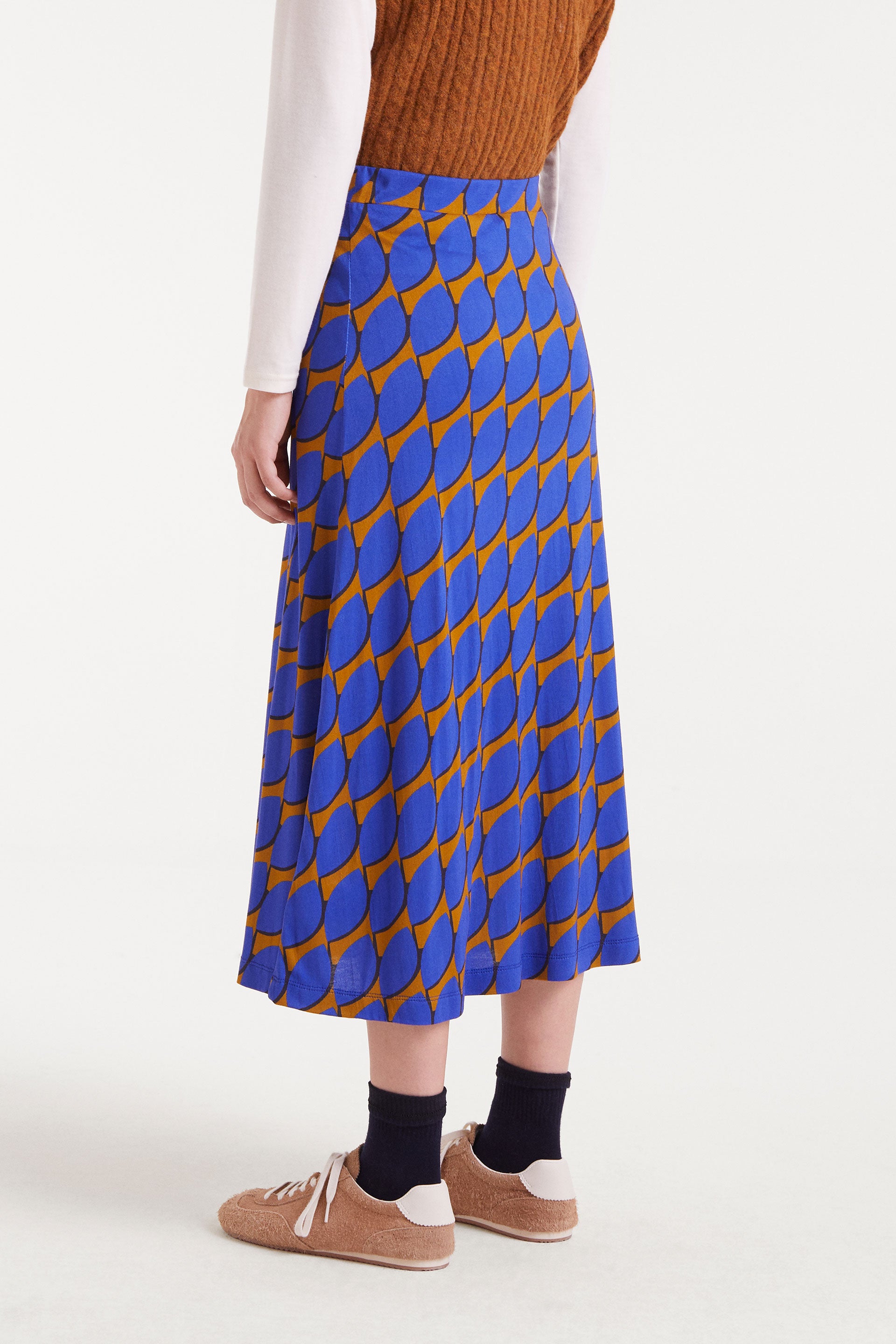 Blue and Mustard Midi Skirt