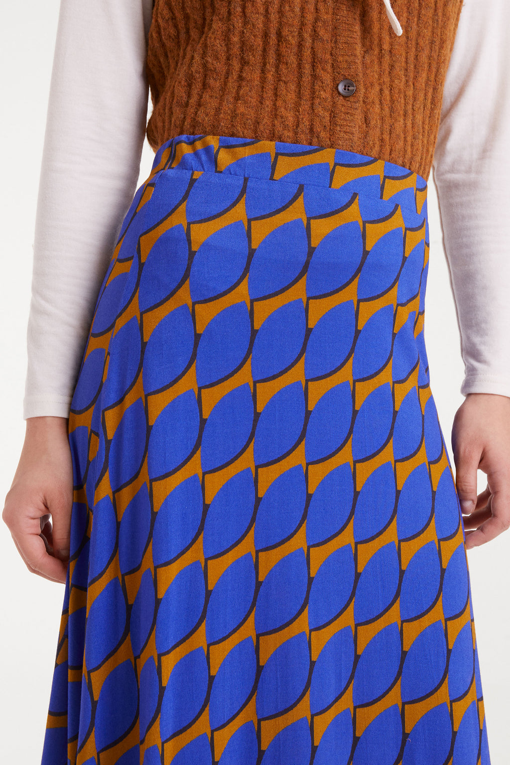 Blue and Mustard Midi Skirt