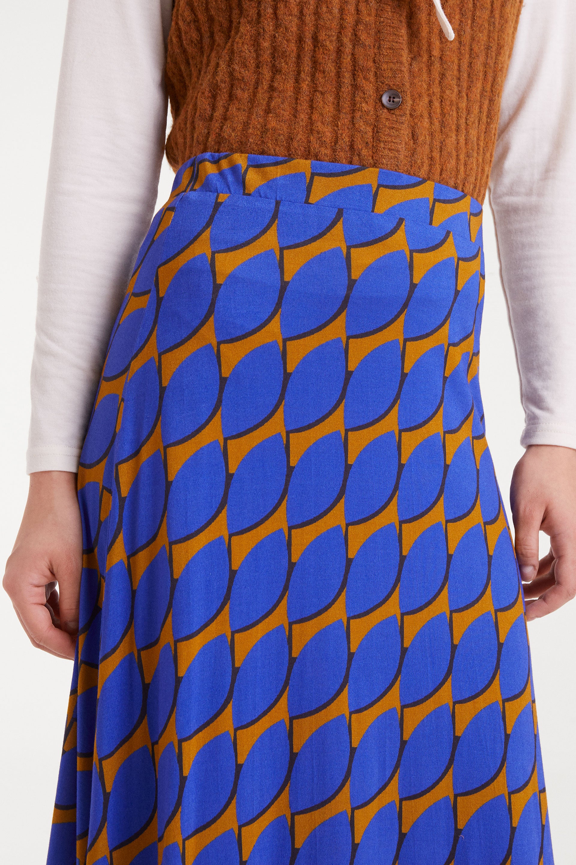 Blue and Mustard Midi Skirt