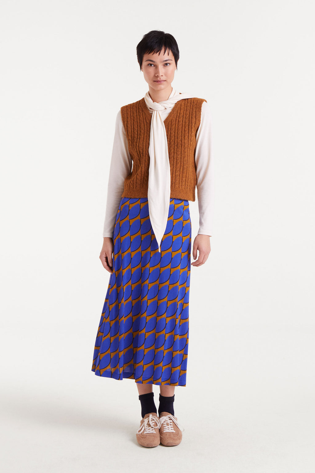 Blue and Mustard Midi Skirt