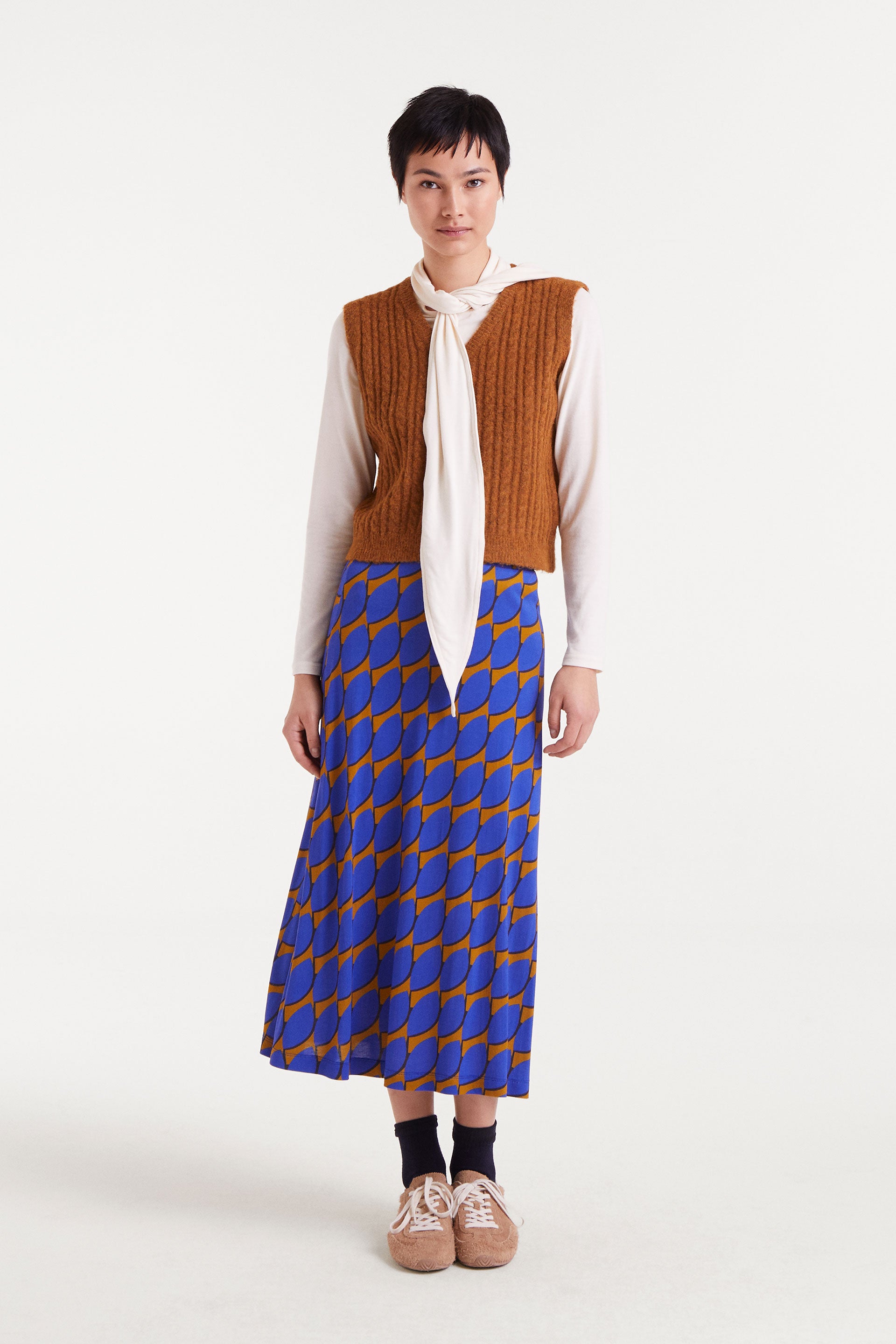 Blue and Mustard Midi Skirt