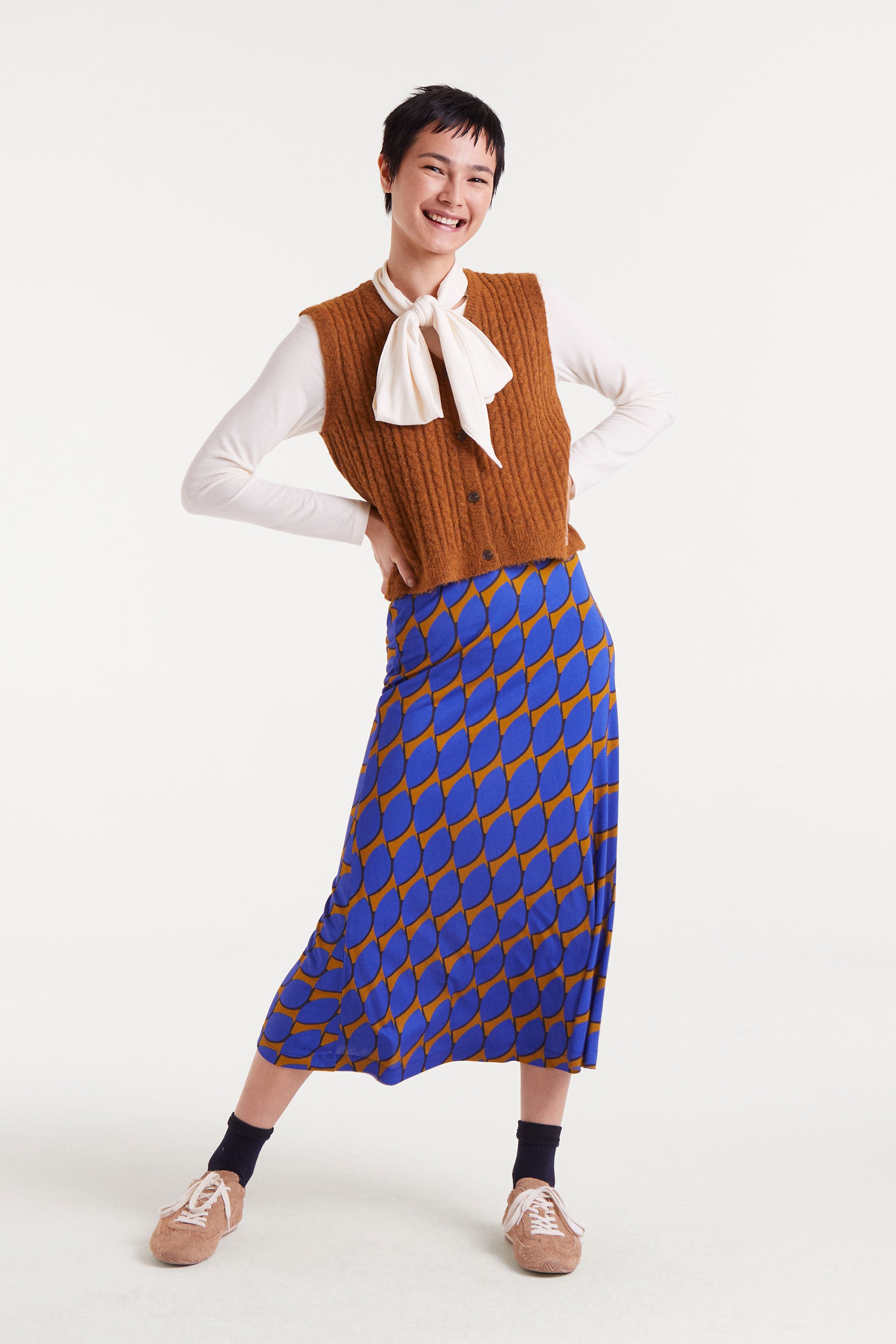 Blue and Mustard Midi Skirt