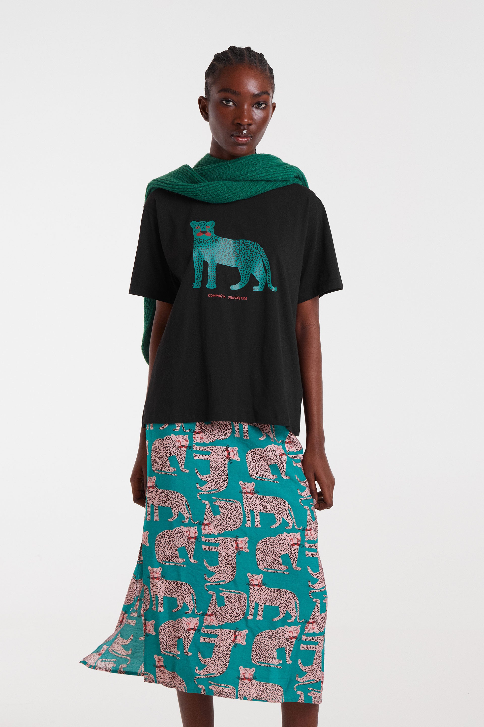 Black T-Shirt with Leopard Print