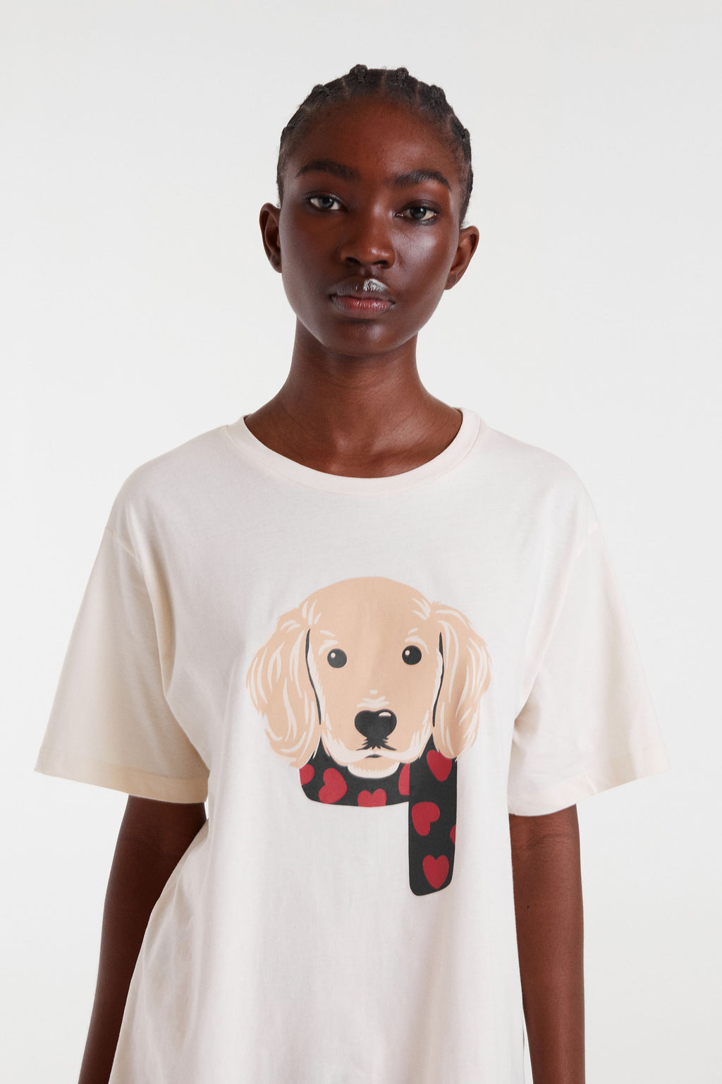 White T-Shirt with Dog Print