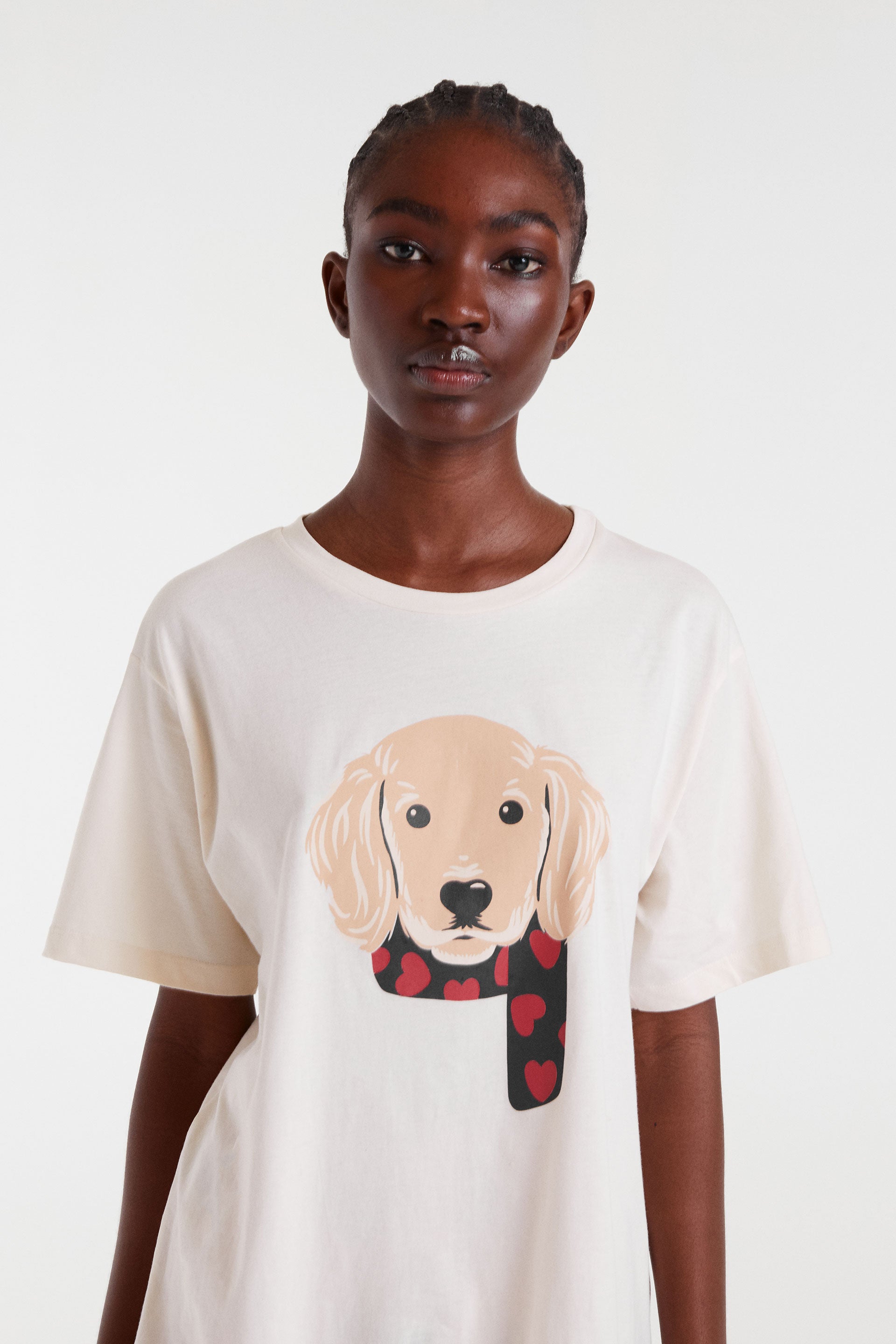 White T-Shirt with Dog Print