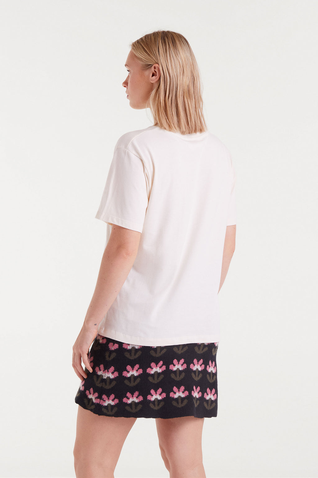 White T-Shirt with Floral Embroidery