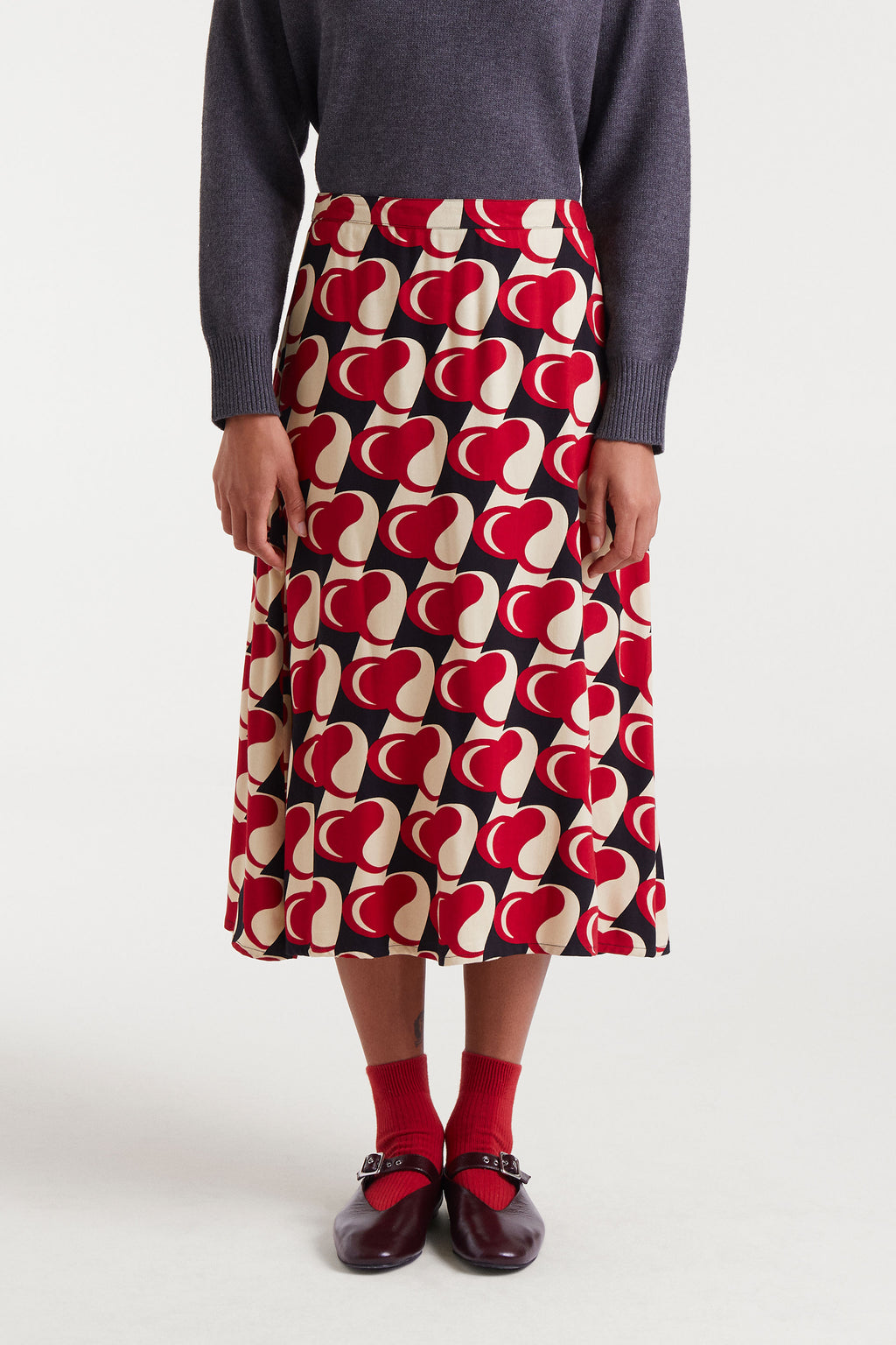 Midi Skirt with Red Heart Print