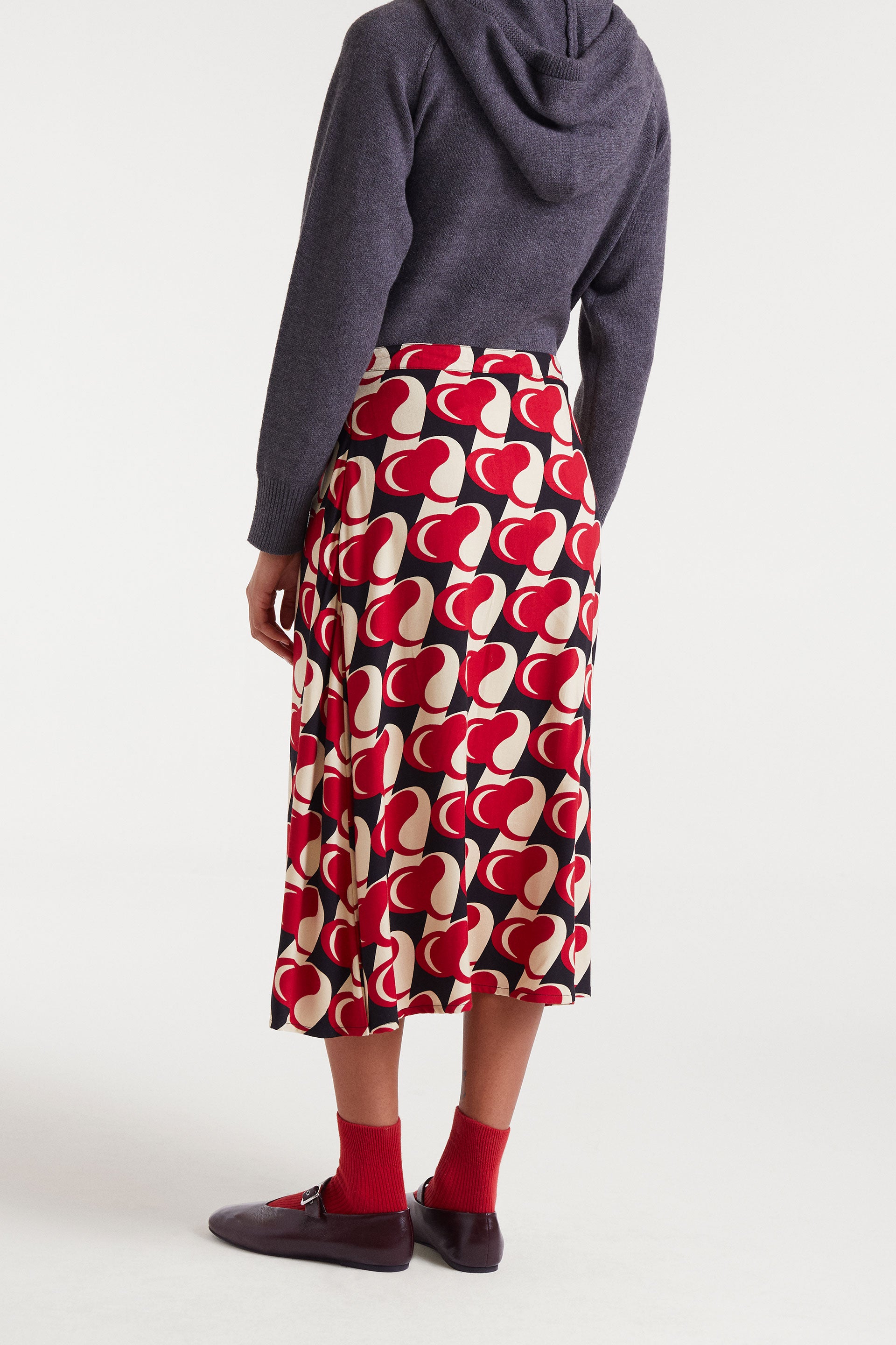 Midi Skirt with Red Heart Print