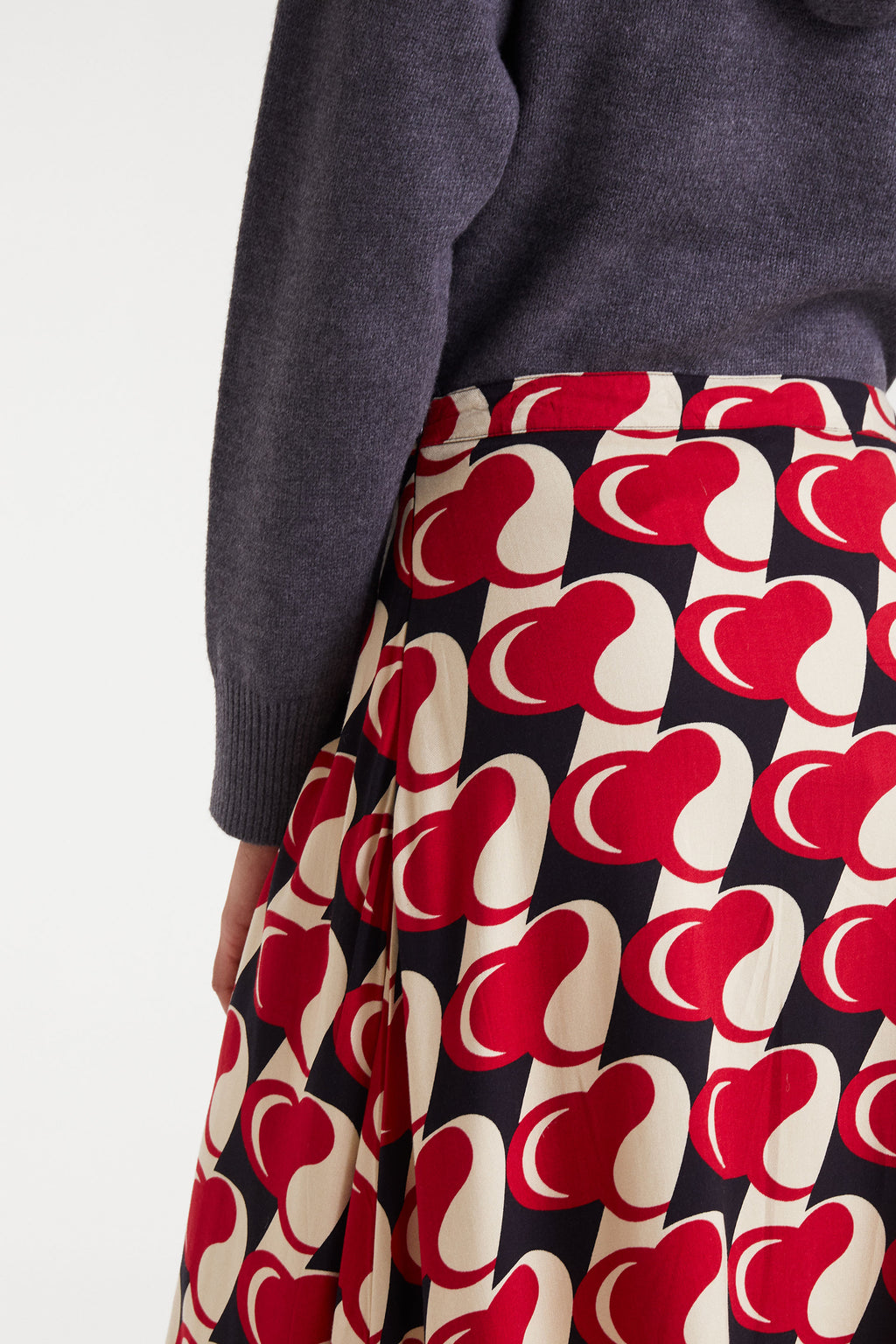 Midi Skirt with Red Heart Print