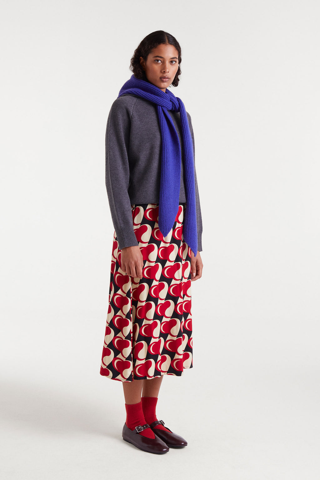 Midi Skirt with Red Heart Print
