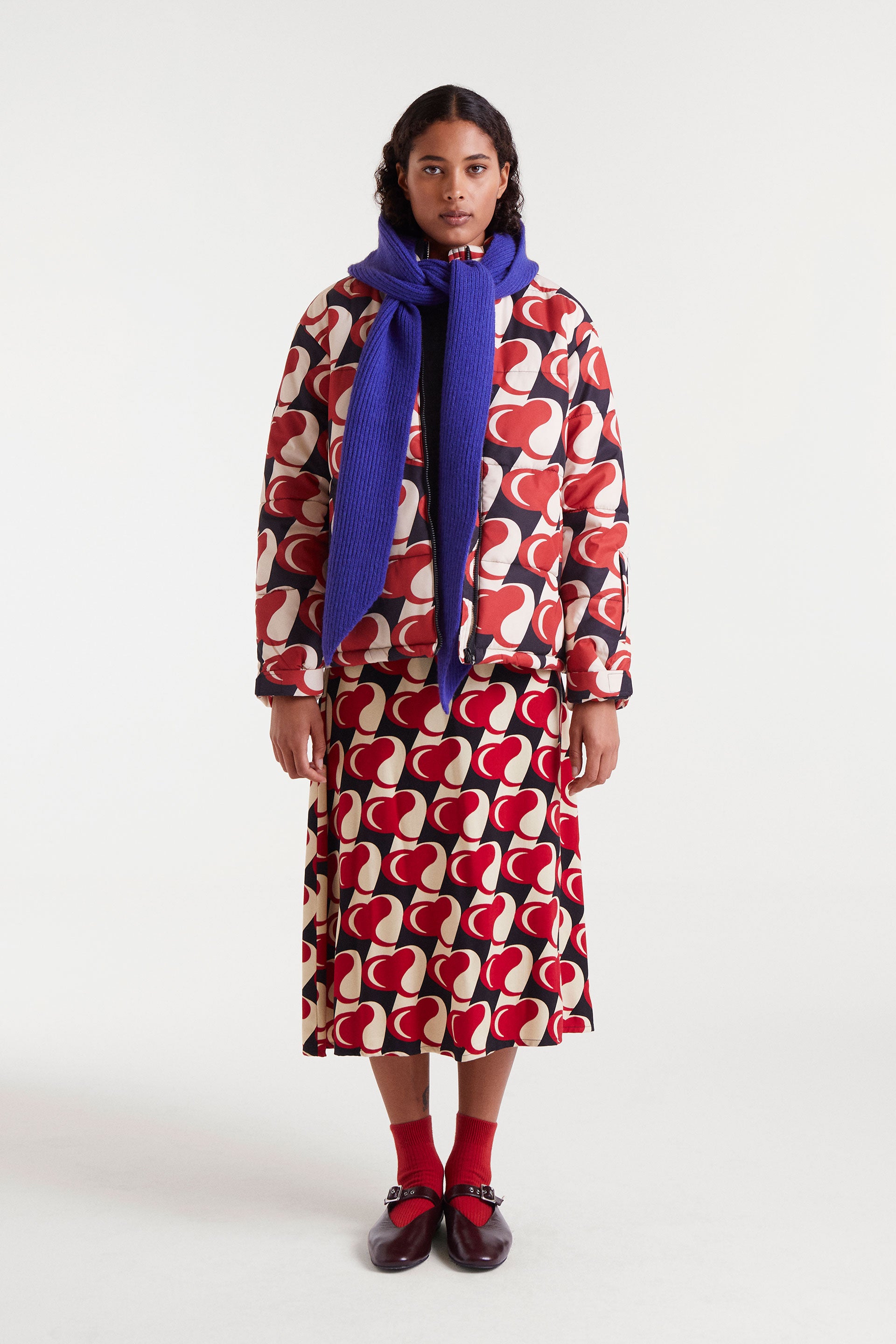 Midi Skirt with Red Heart Print