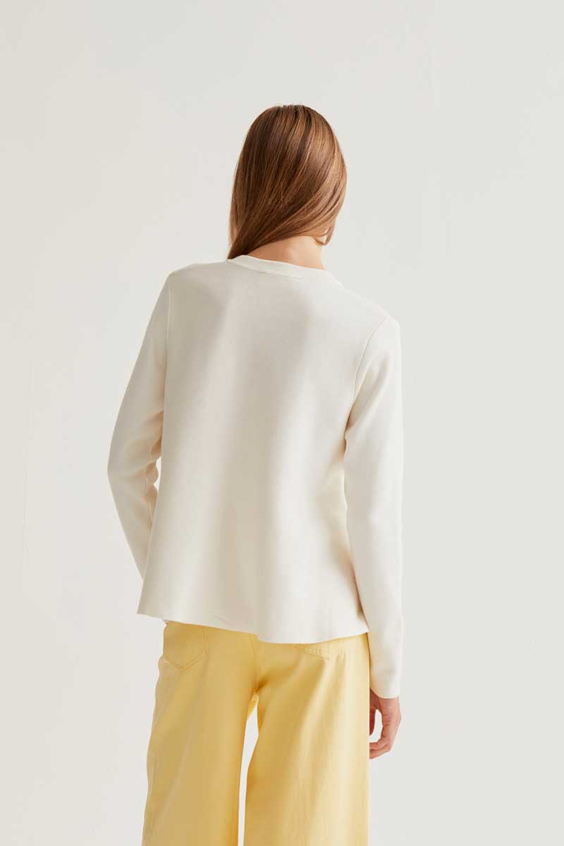 White Knit Cardigan with Multicolored Buttons