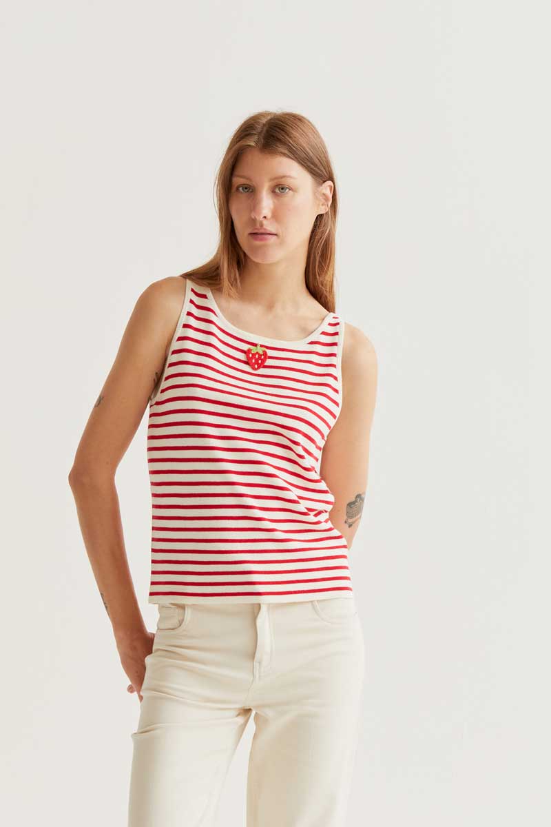 Red and White Striped Knit Top