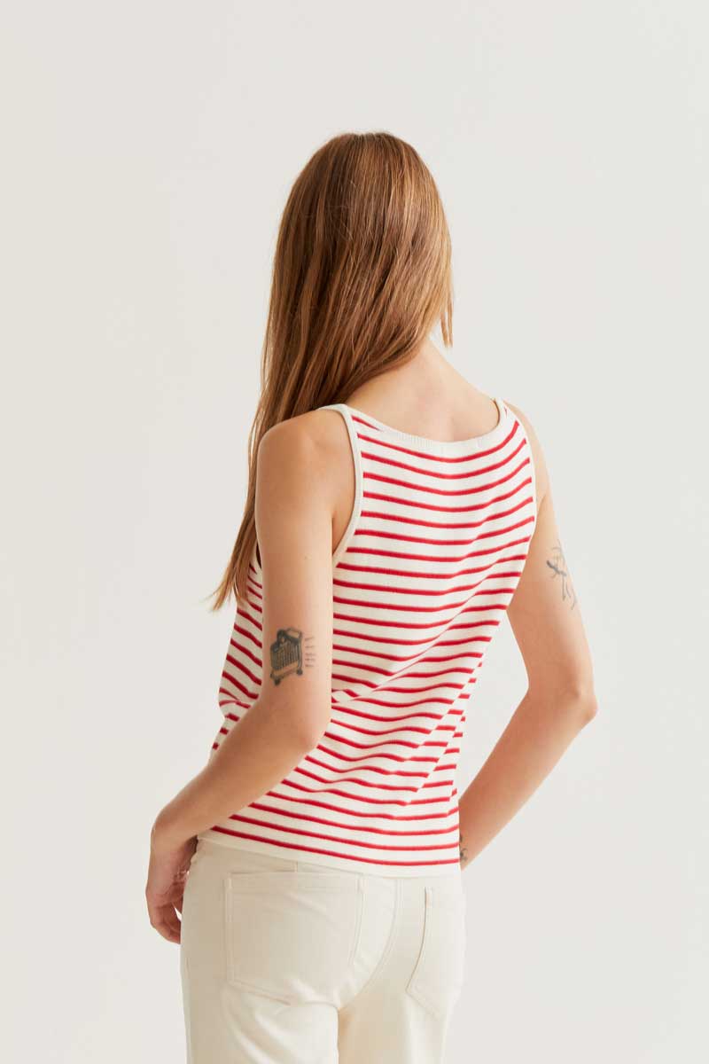 Red and White Striped Knit Top