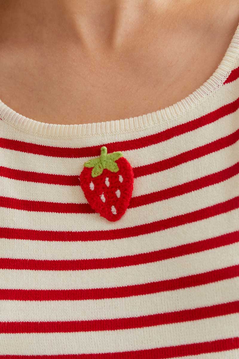 Red and White Striped Knit Top