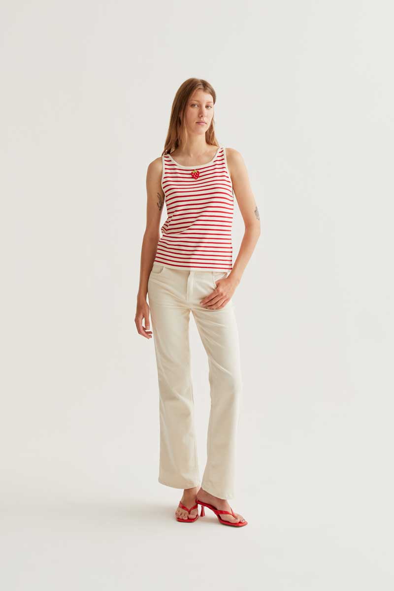 Red and White Striped Knit Top