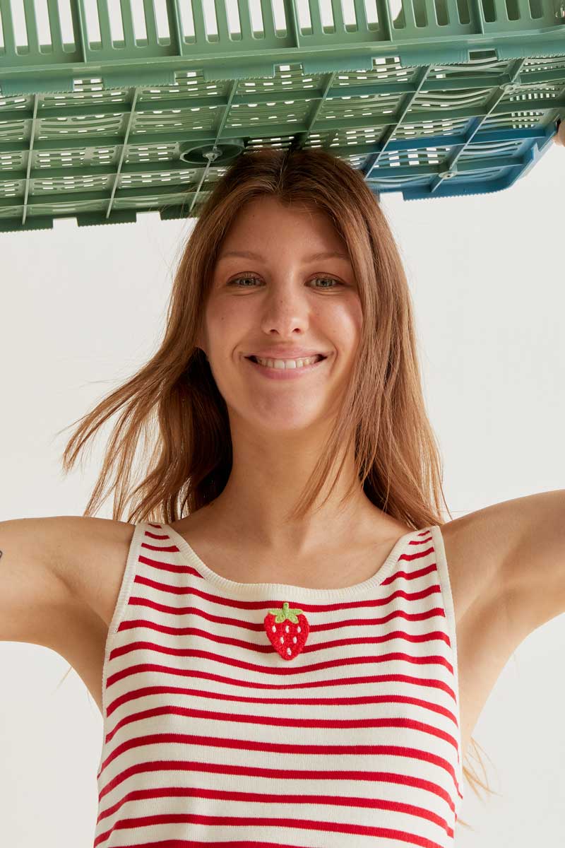 Red and White Striped Knit Top