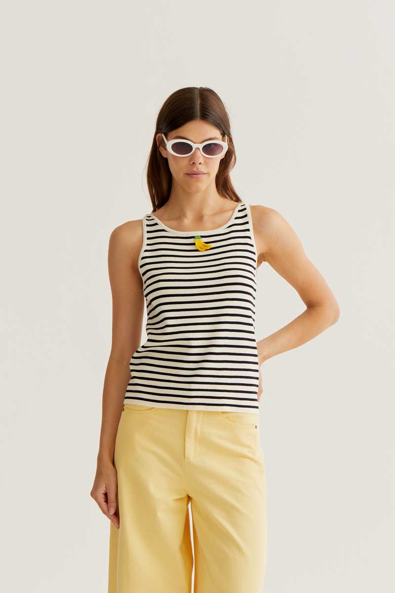 Black and White Striped Knit Top