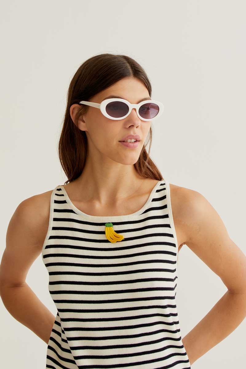 Black and White Striped Knit Top