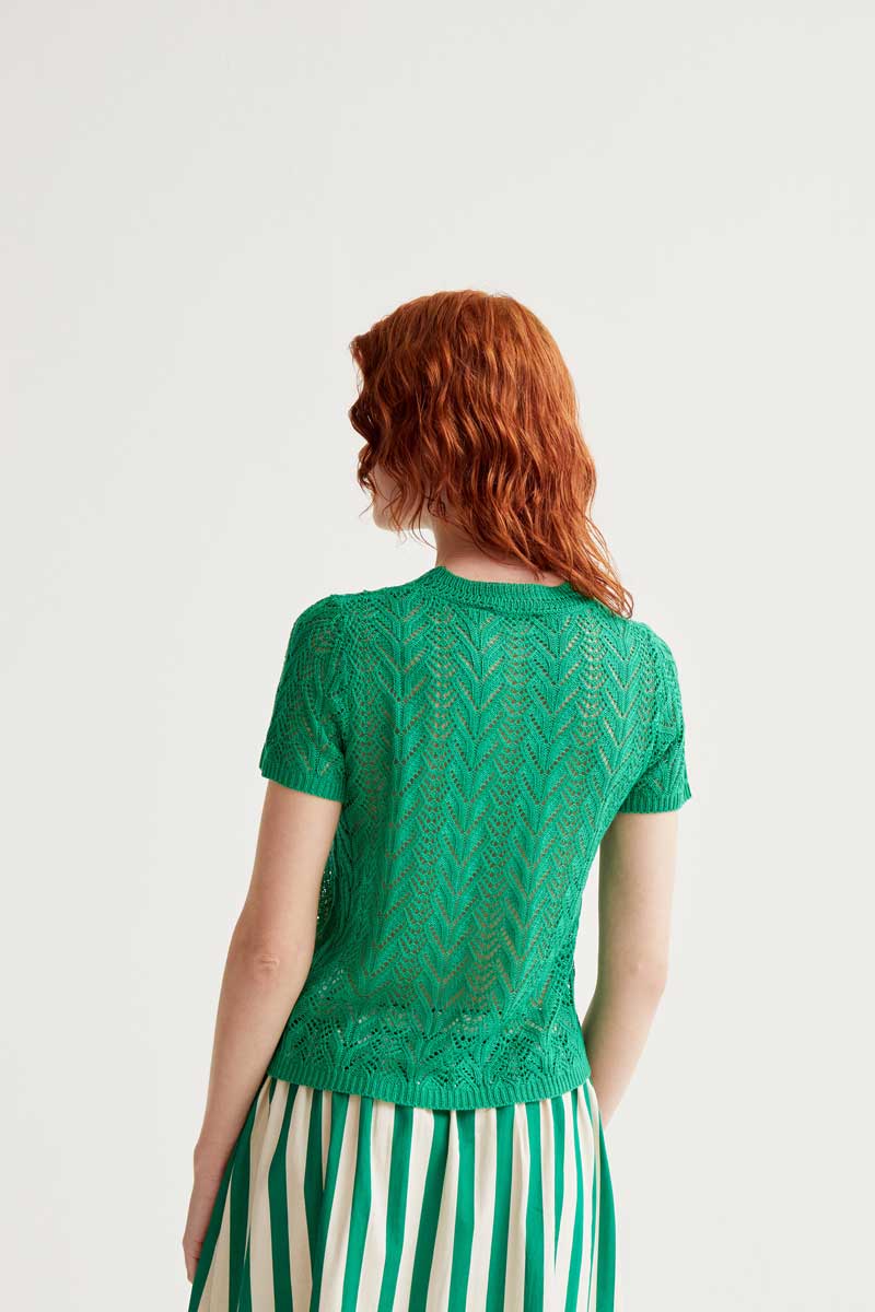 Openwork Embroidered Green Top
