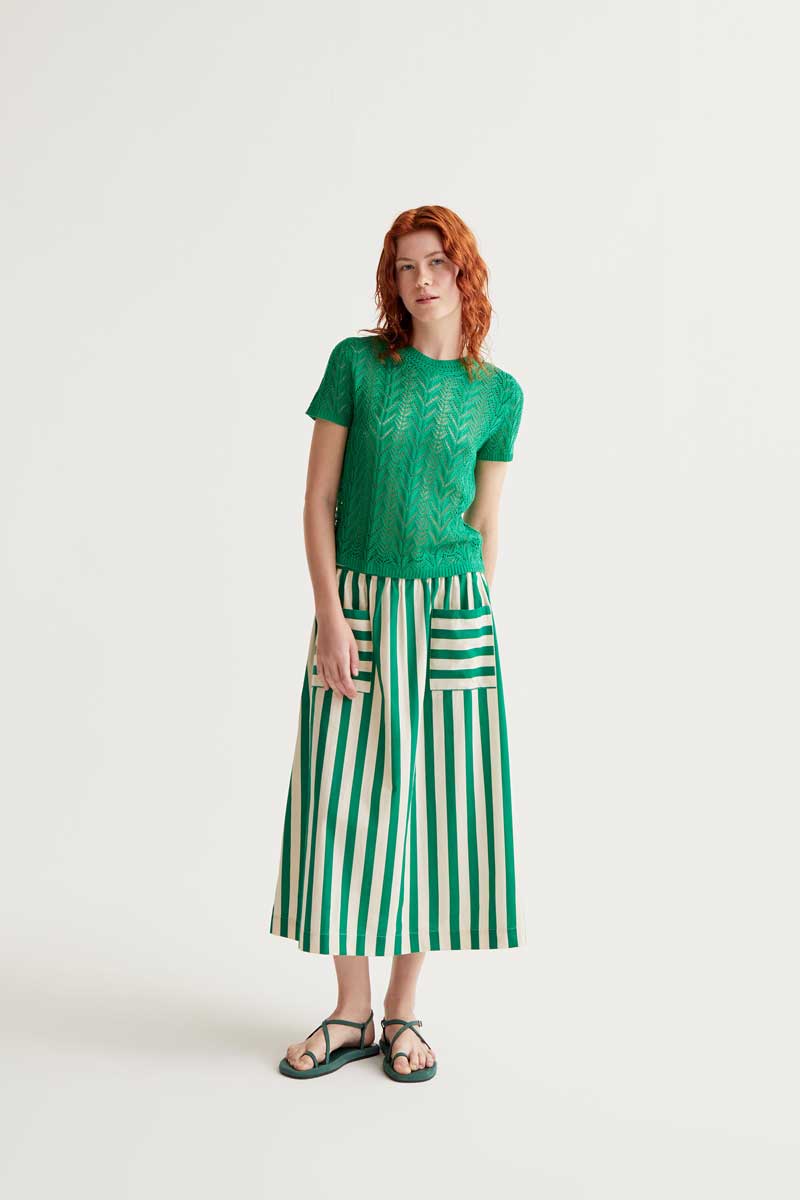 Openwork Embroidered Green Top