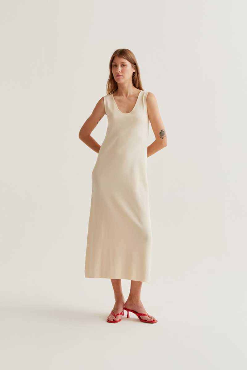 Long Ecru Knit Dress