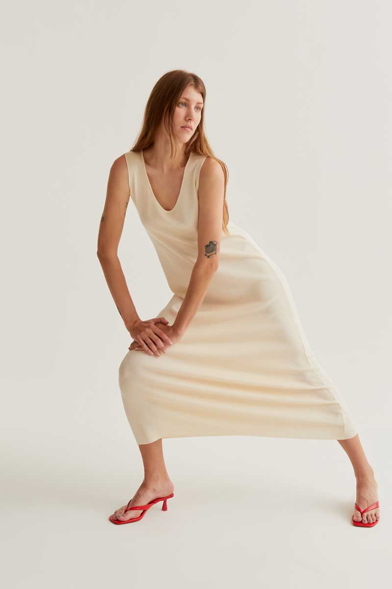 Long Ecru Knit Dress