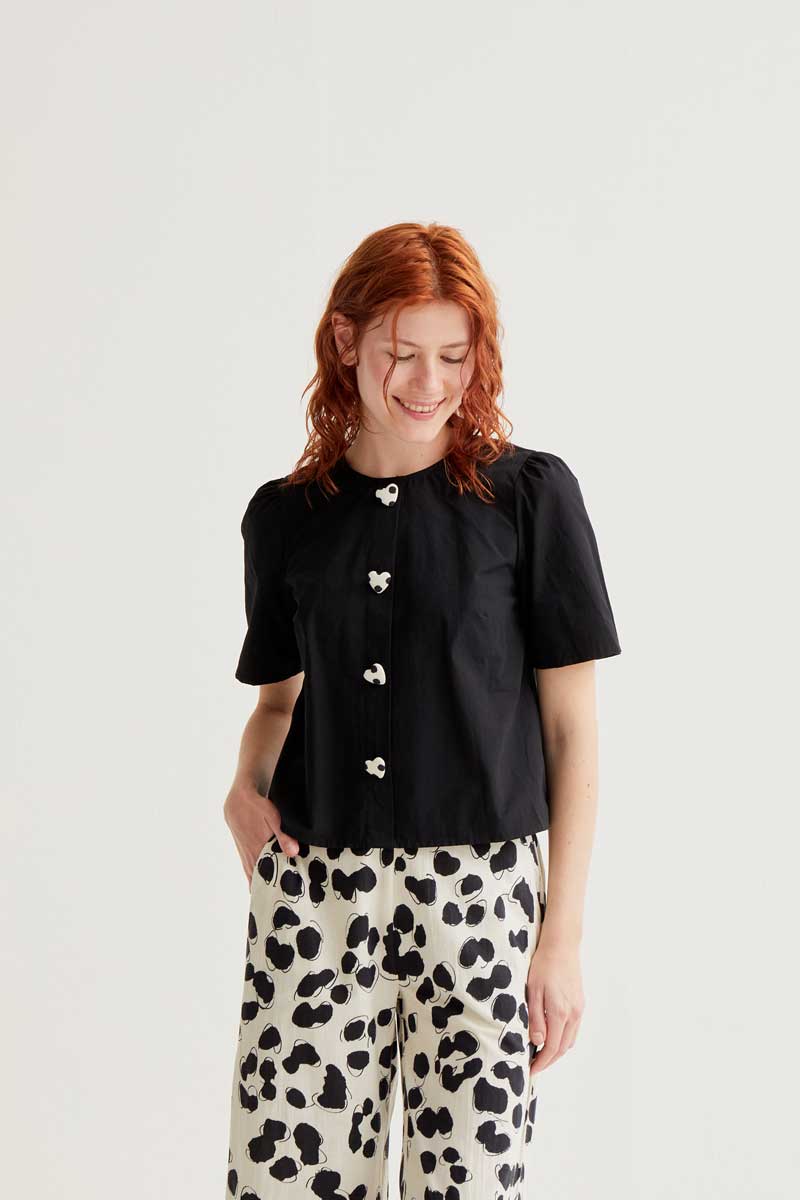 Black Heart button Blouse