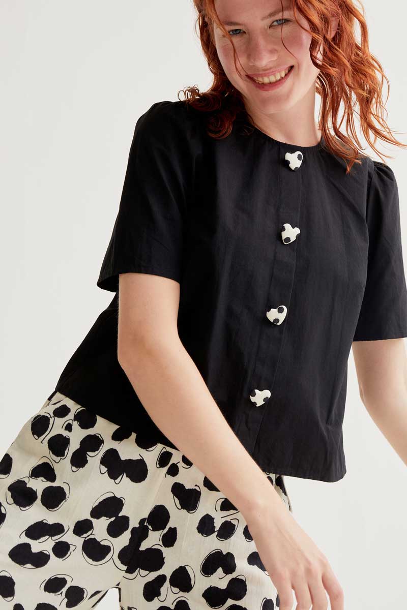 Black Heart button Blouse