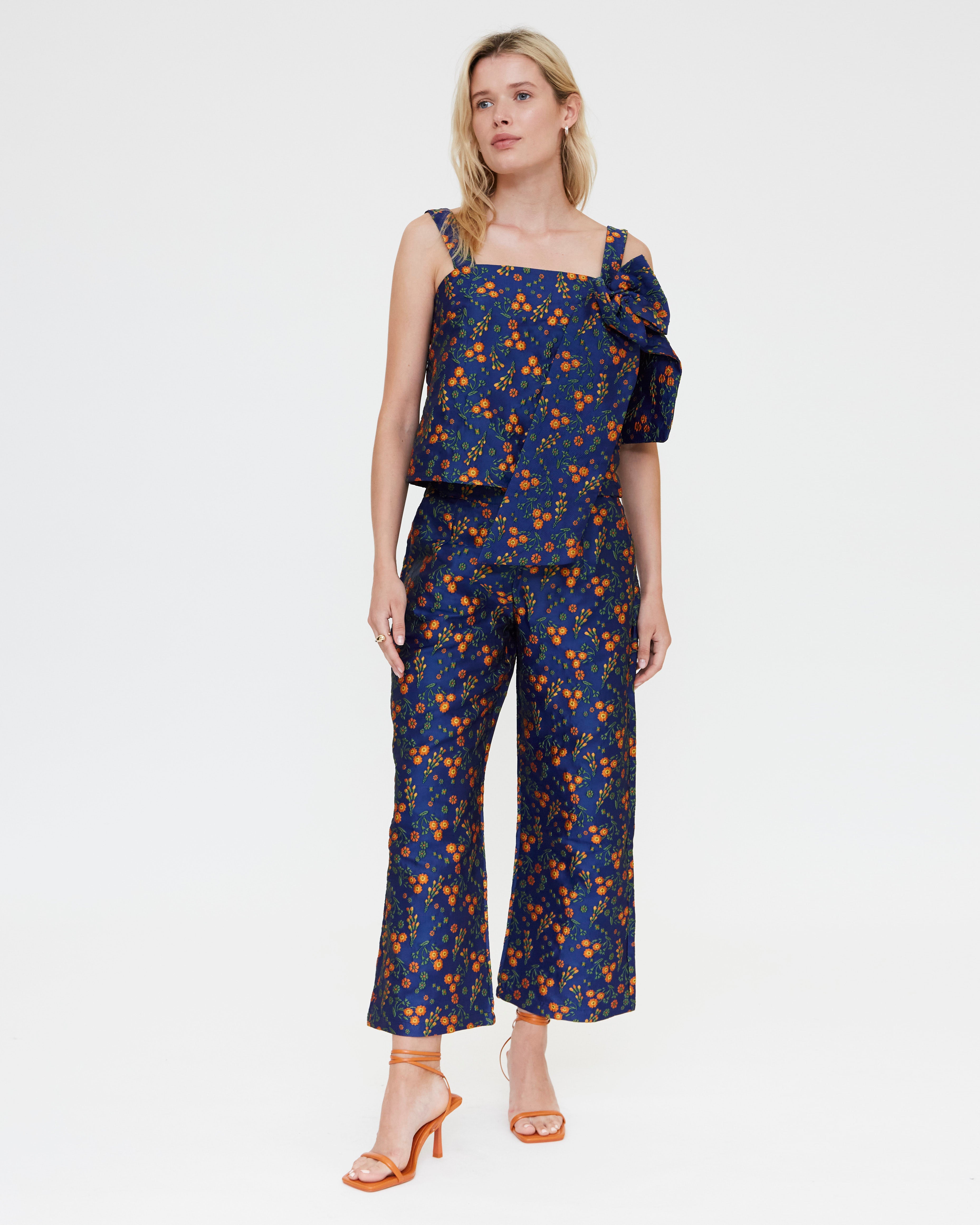 Jacquard Floral Print Trousers