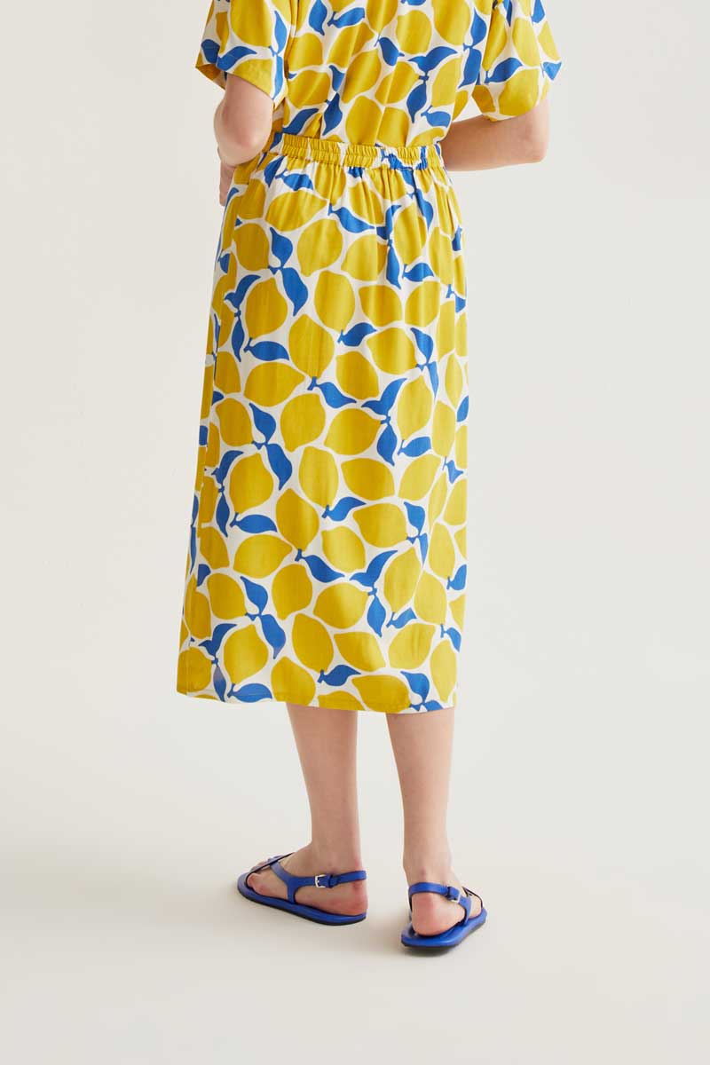 Lemon Print Midi Skirt