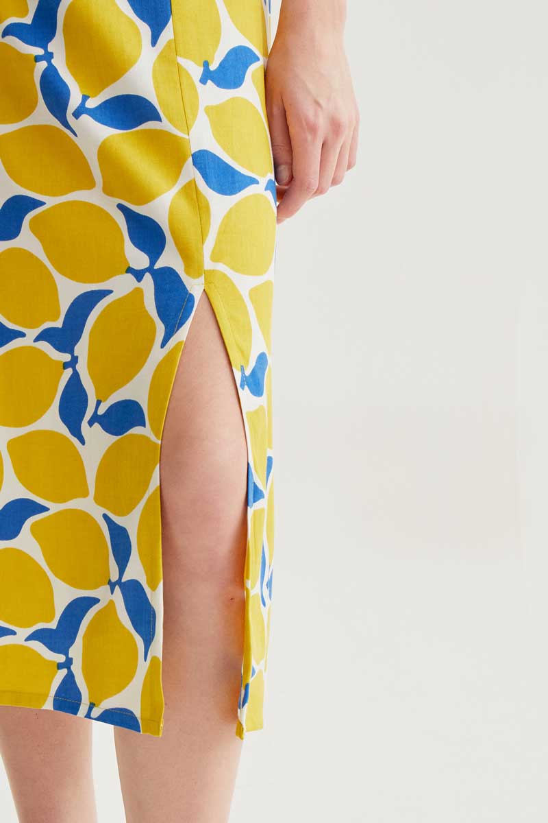 Lemon Print Midi Skirt
